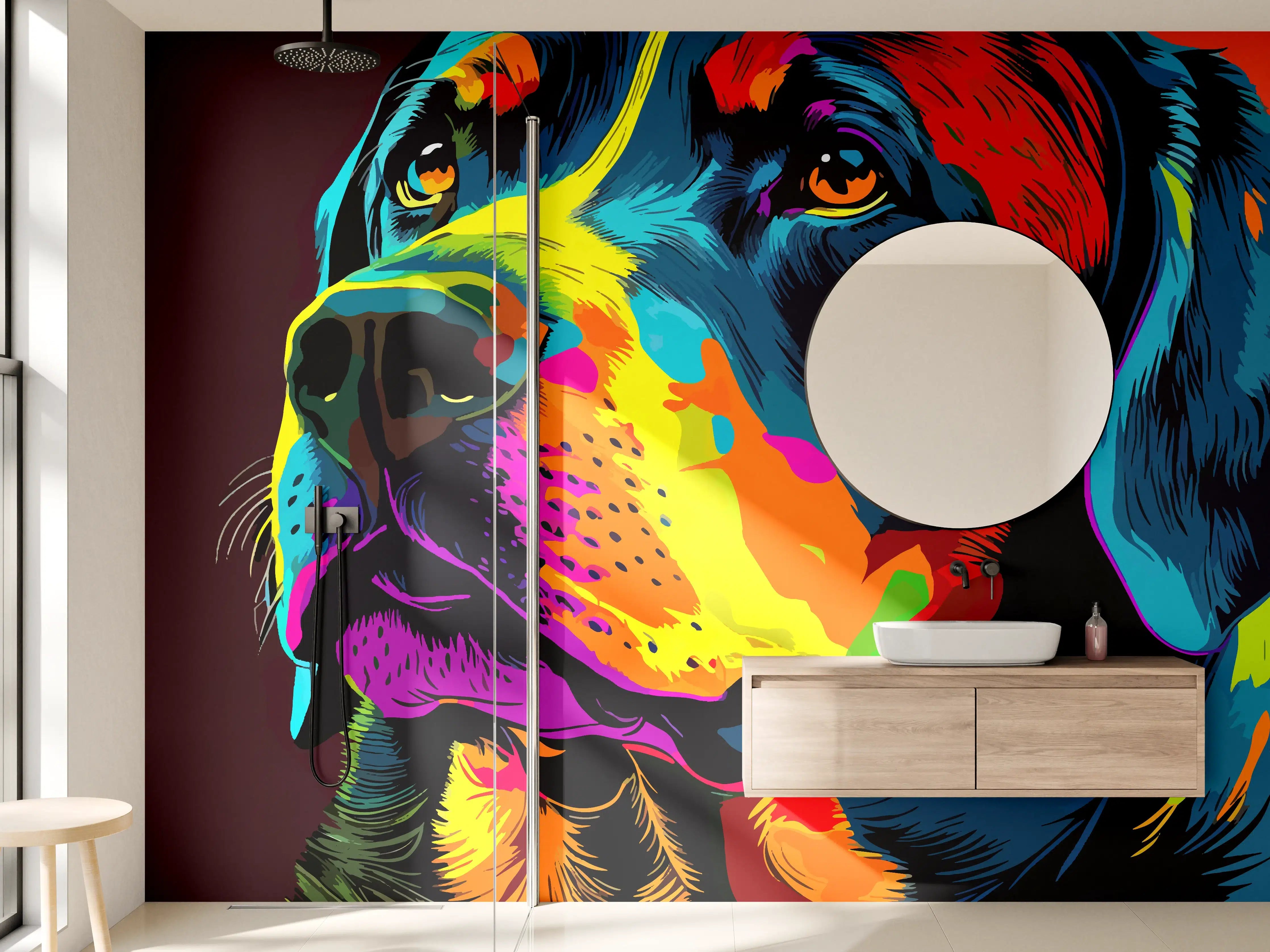 Wandverkleidung Bad - Farbenfrohe Hunde-Porträtkunst