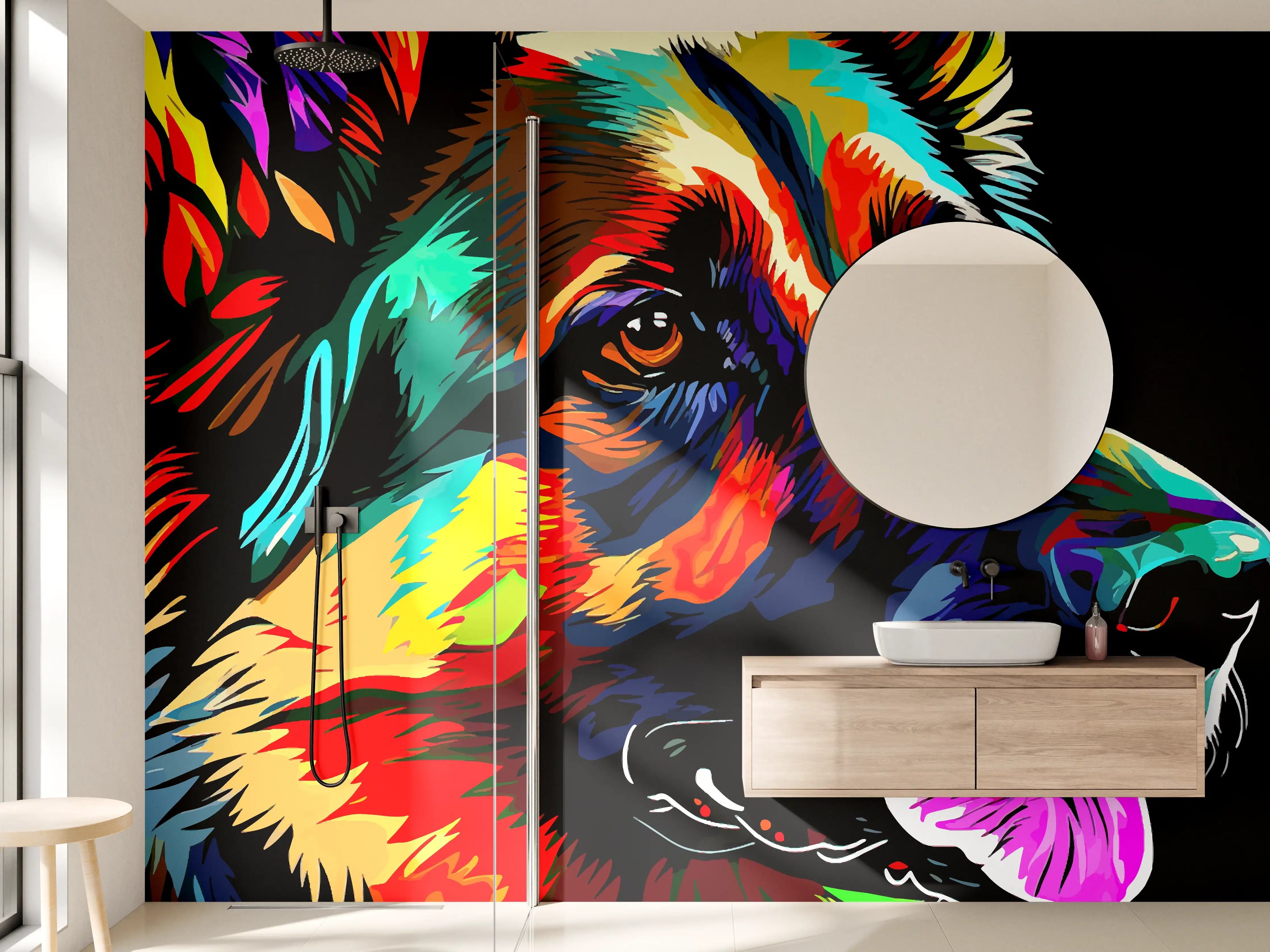Wandverkleidung Bad - Farbenfroher Hund in Pop-Art Stil