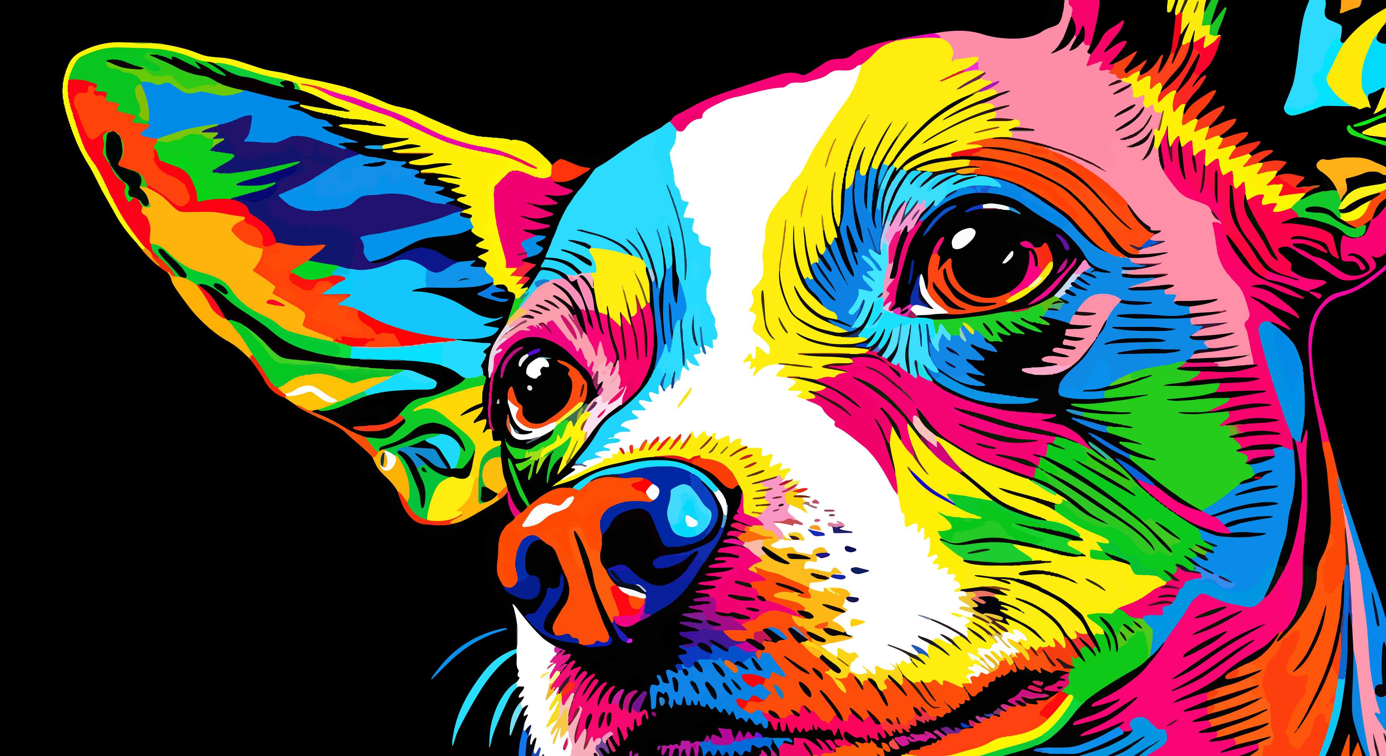Wandverkleidung Bad-Farbenfrohes Hundeportrait in Pop-Art-Stil