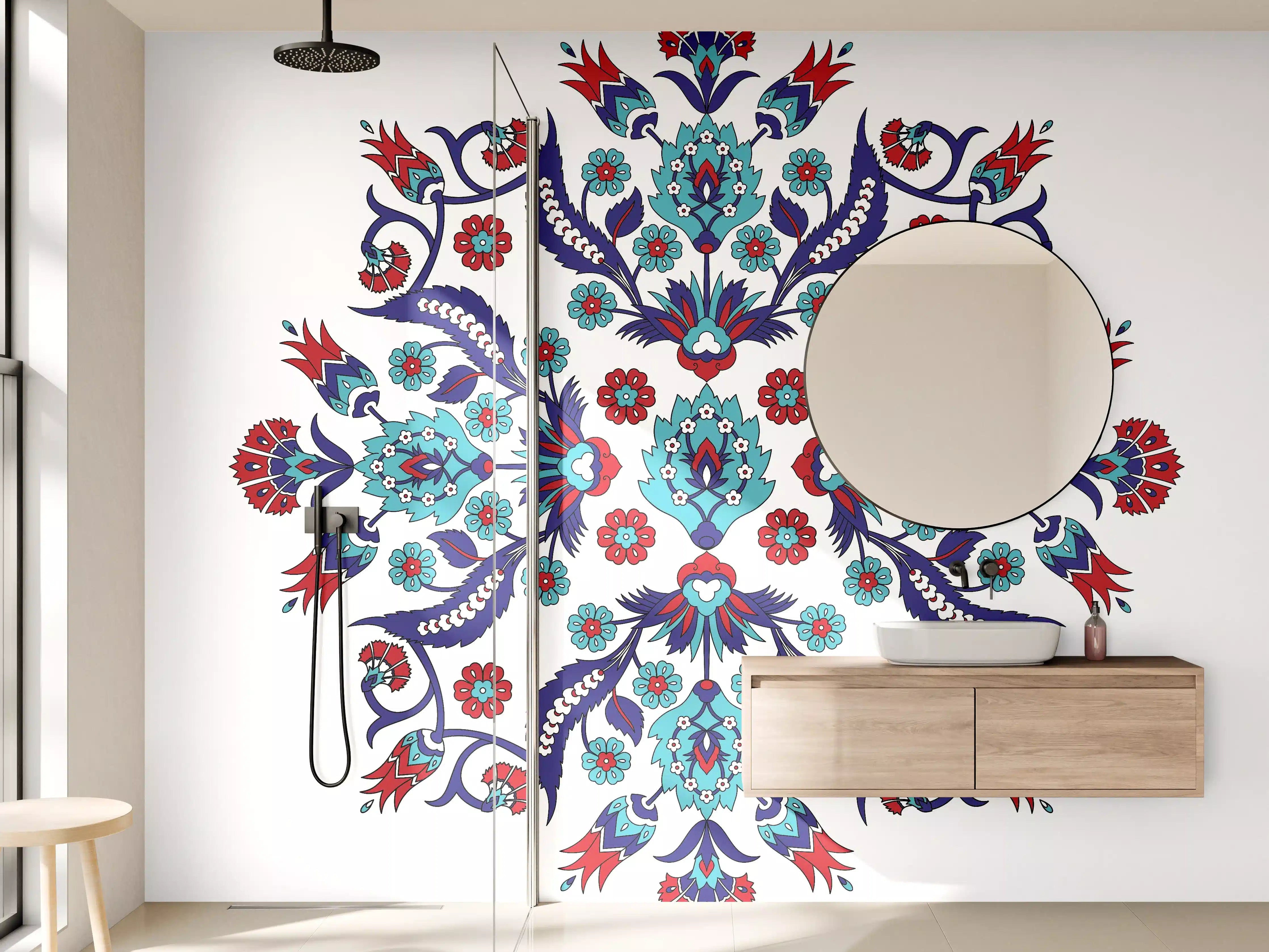 Wandverkleidung Bad - Farbenprächtiges Blumen Mandala