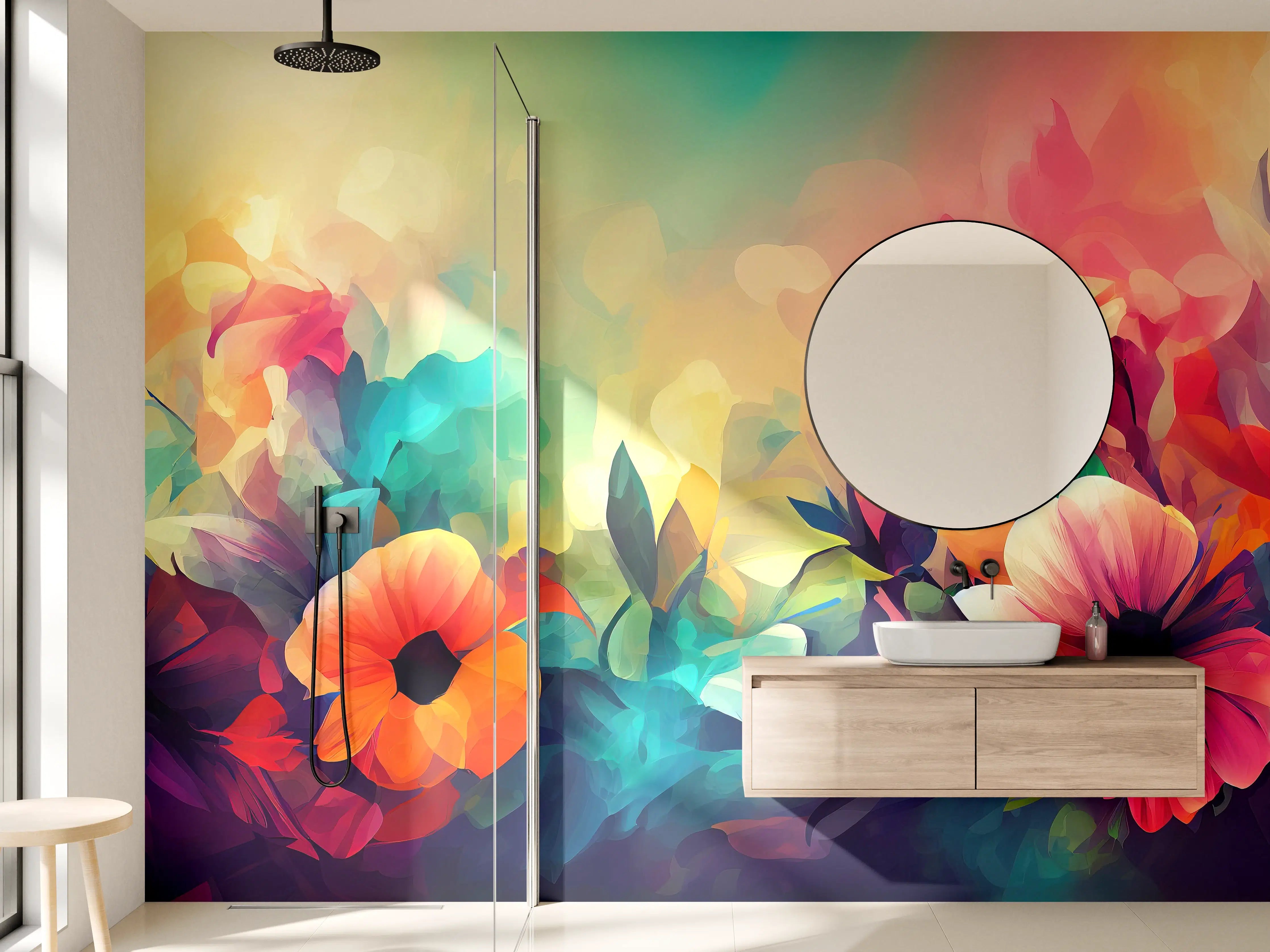 Wandverkleidung Bad - Farbige Blumenpracht mit lebendigen Tönen