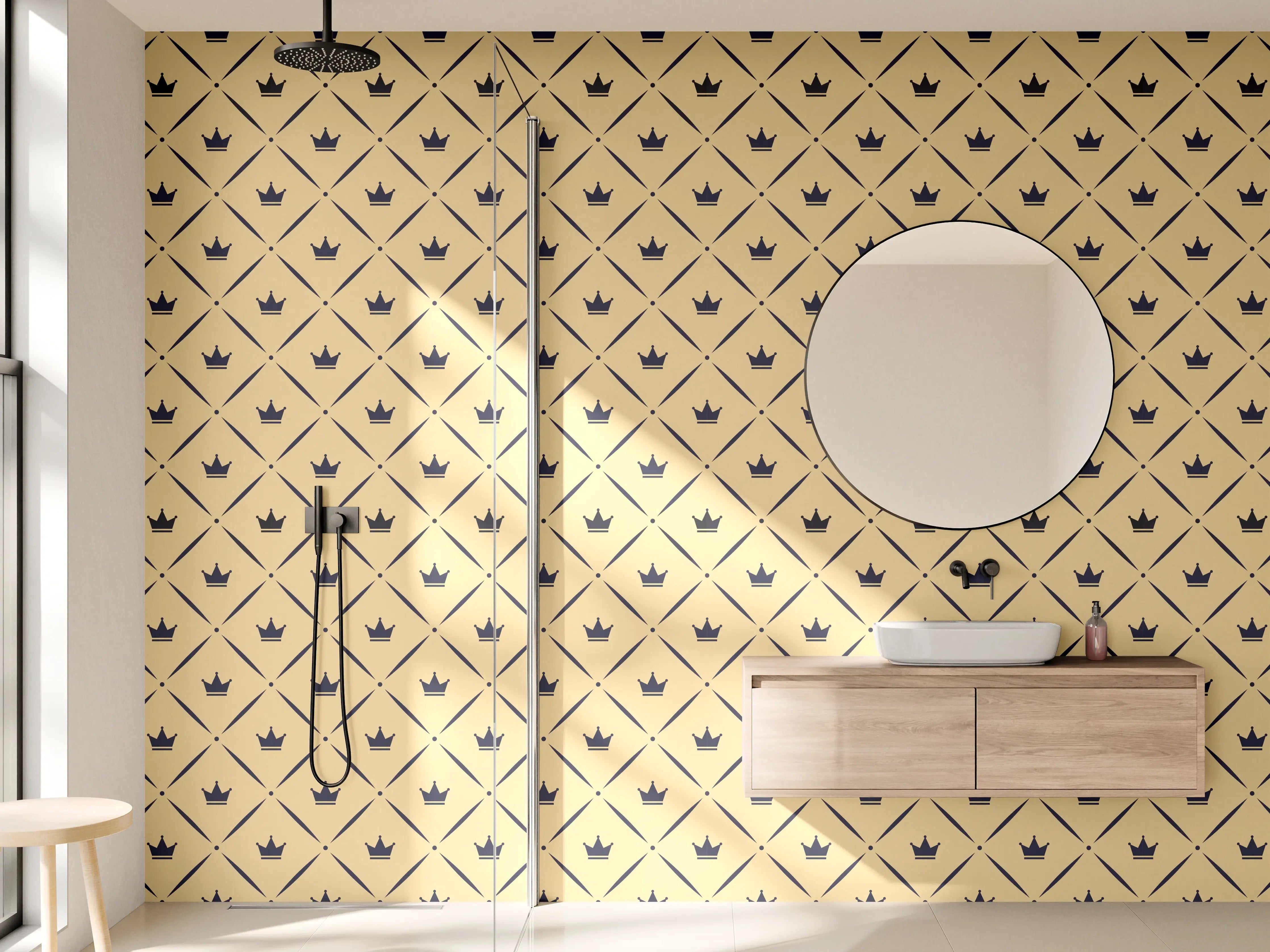 Wandverkleidung Bad - Feines geometrisches Muster in Gold und Grautönen