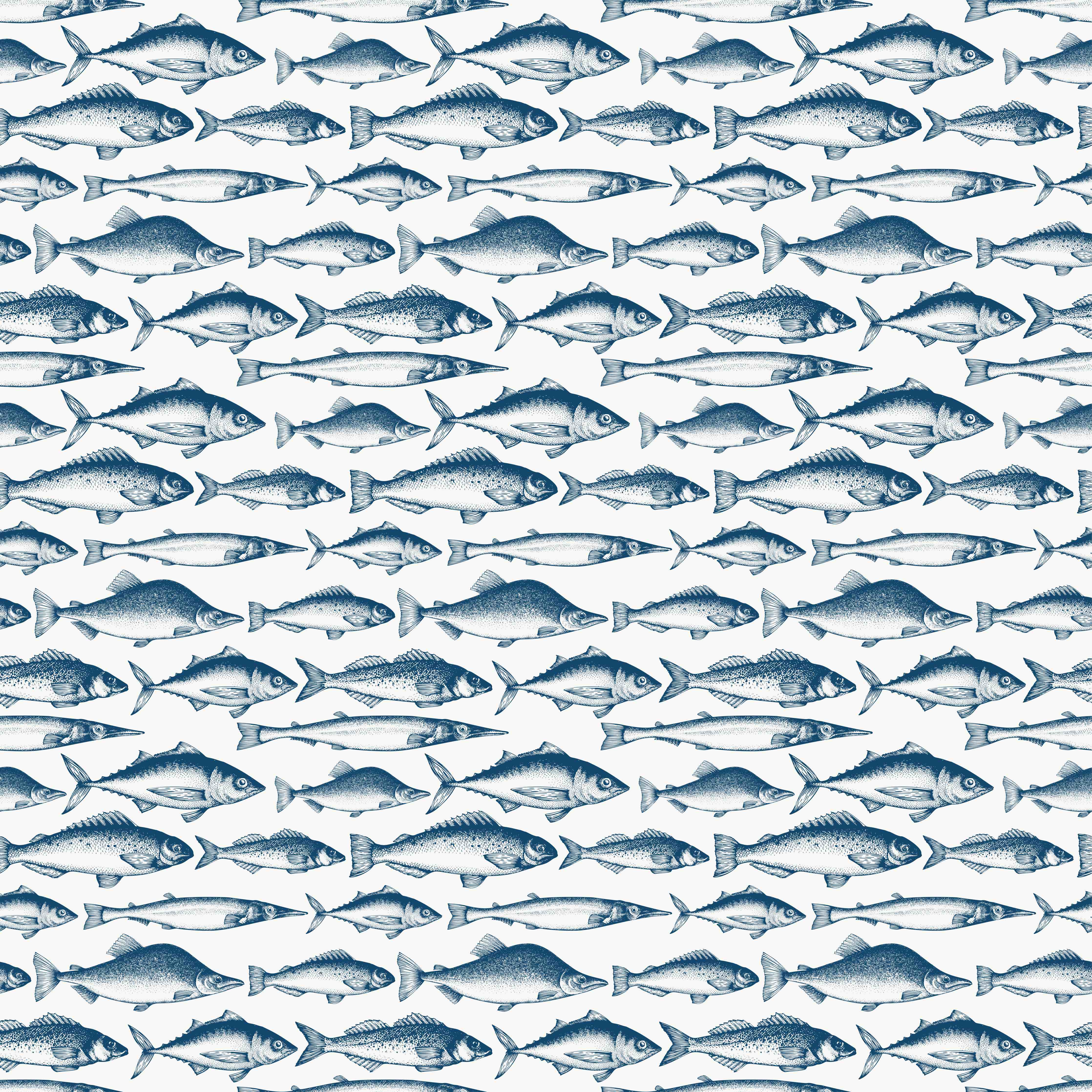 Wandverkleidung Bad-Fisch-Design in Blau und Weiß