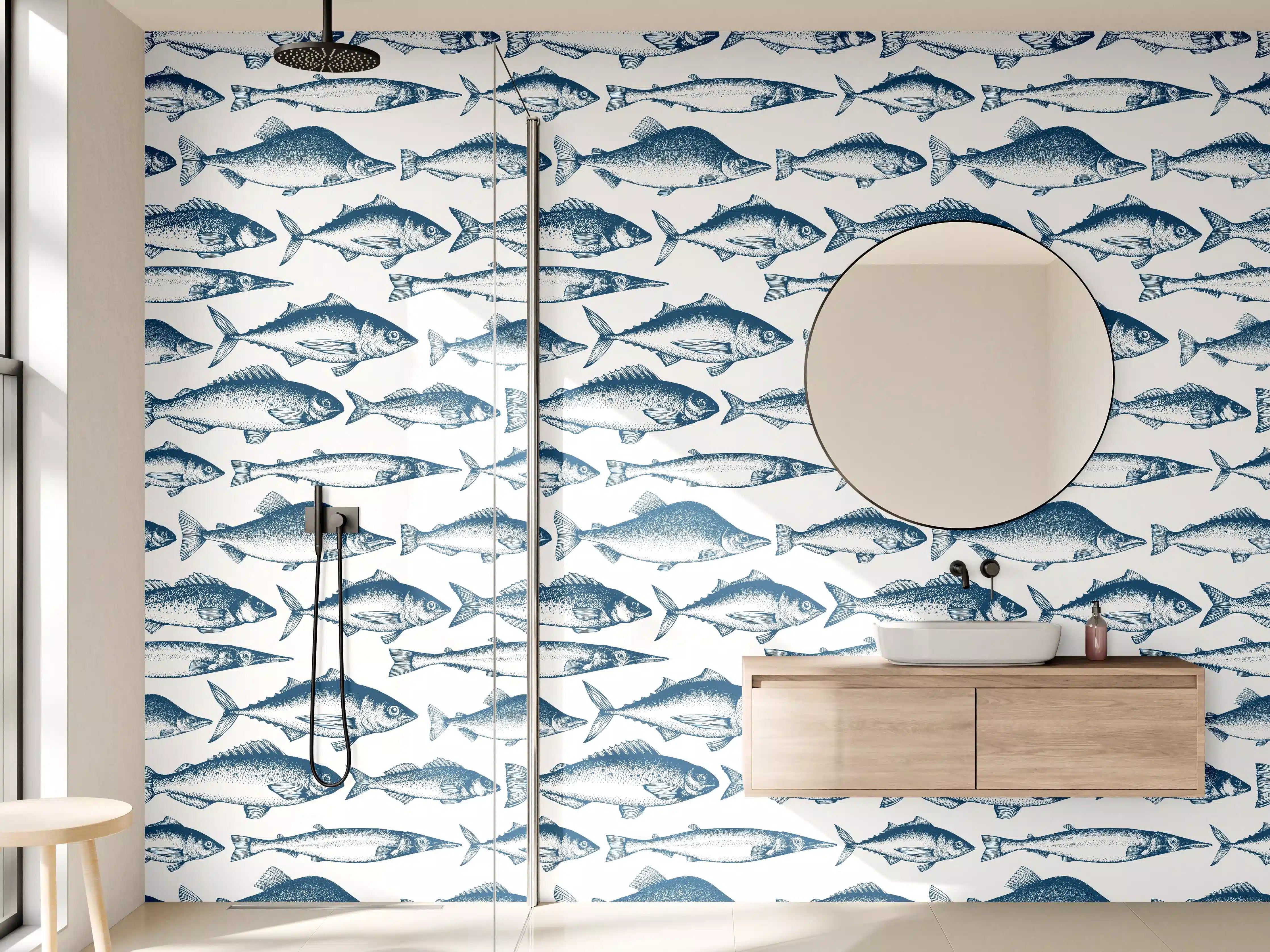 Wandverkleidung Bad - Fisch-Design in Blau und Weiß