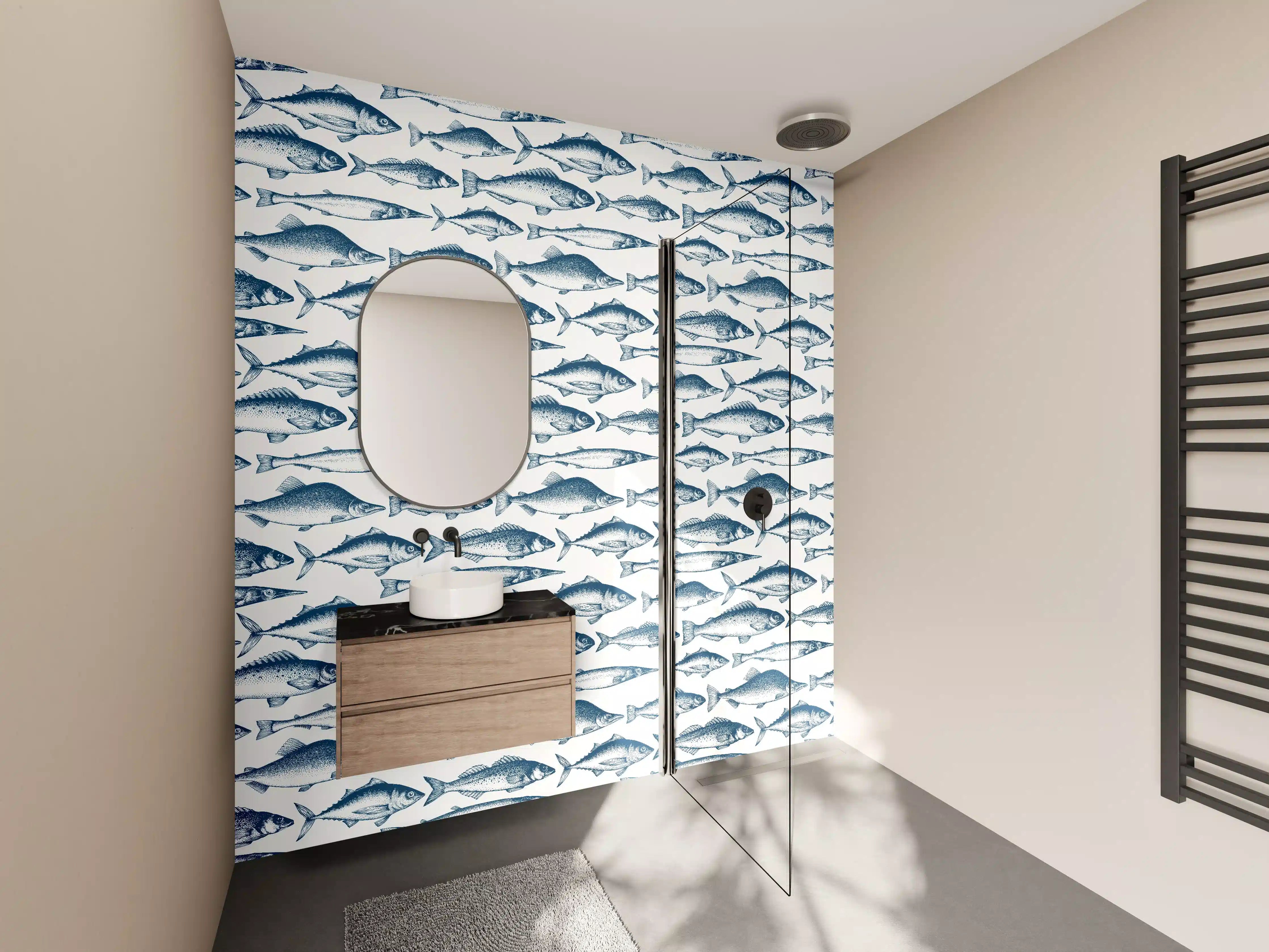 Wandverkleidung Bad - Fisch-Design in Blau und Weiß
