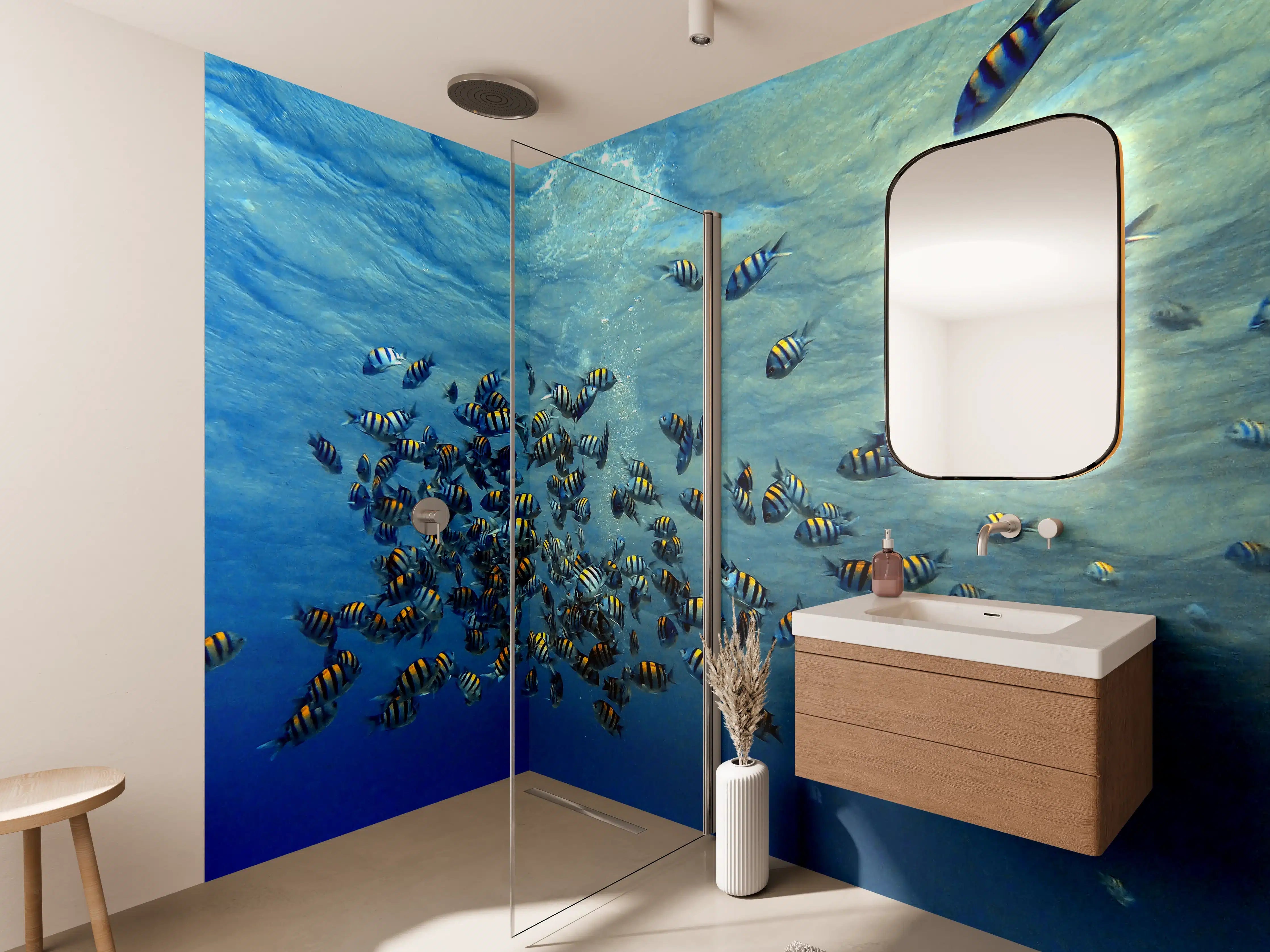Wandverkleidung Bad - Fische im klarem Meer