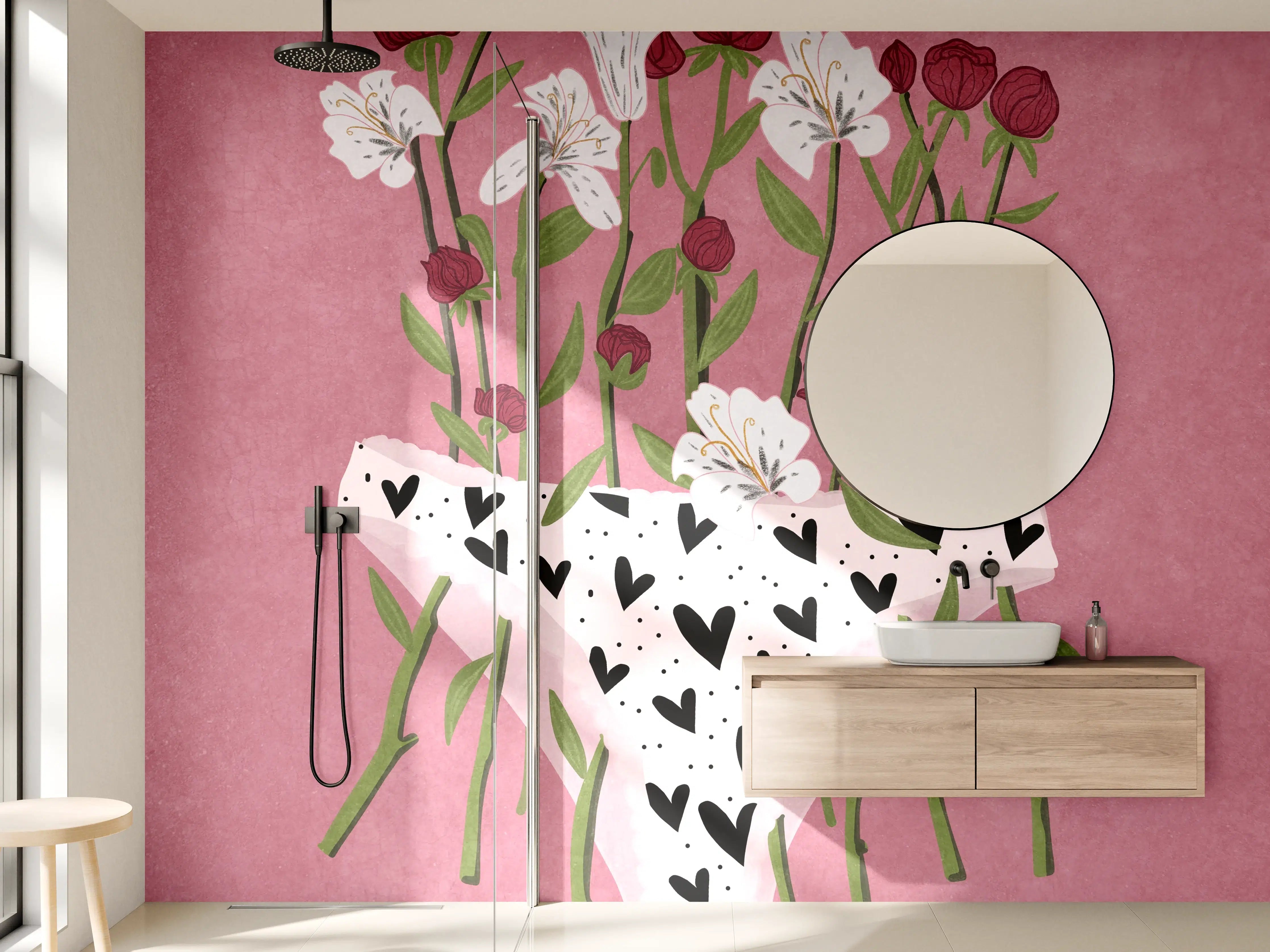 Wandverkleidung Bad - Floral-Heart Lingerie Illustration