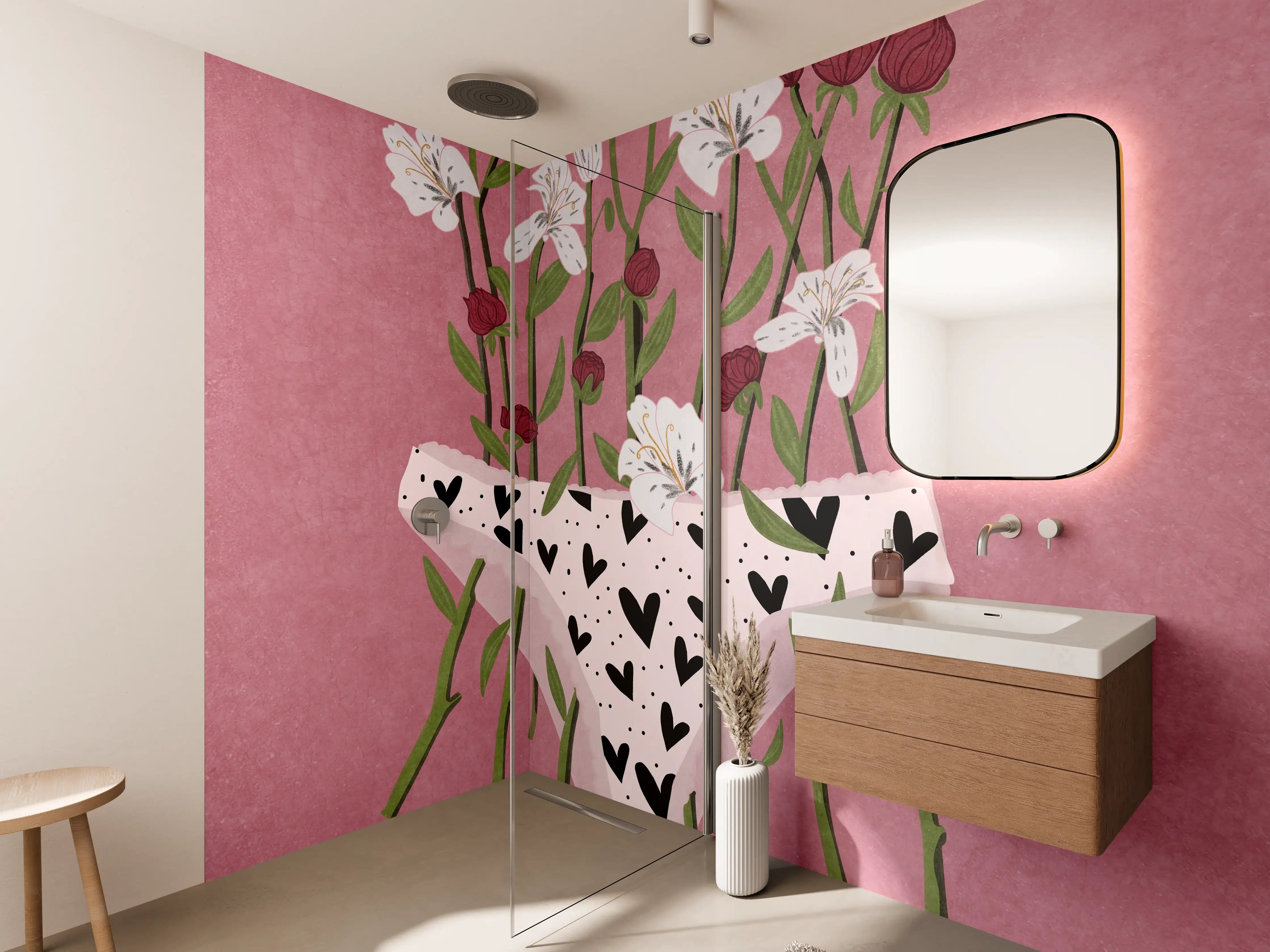 Wandverkleidung Bad - Floral-Heart Lingerie Illustration