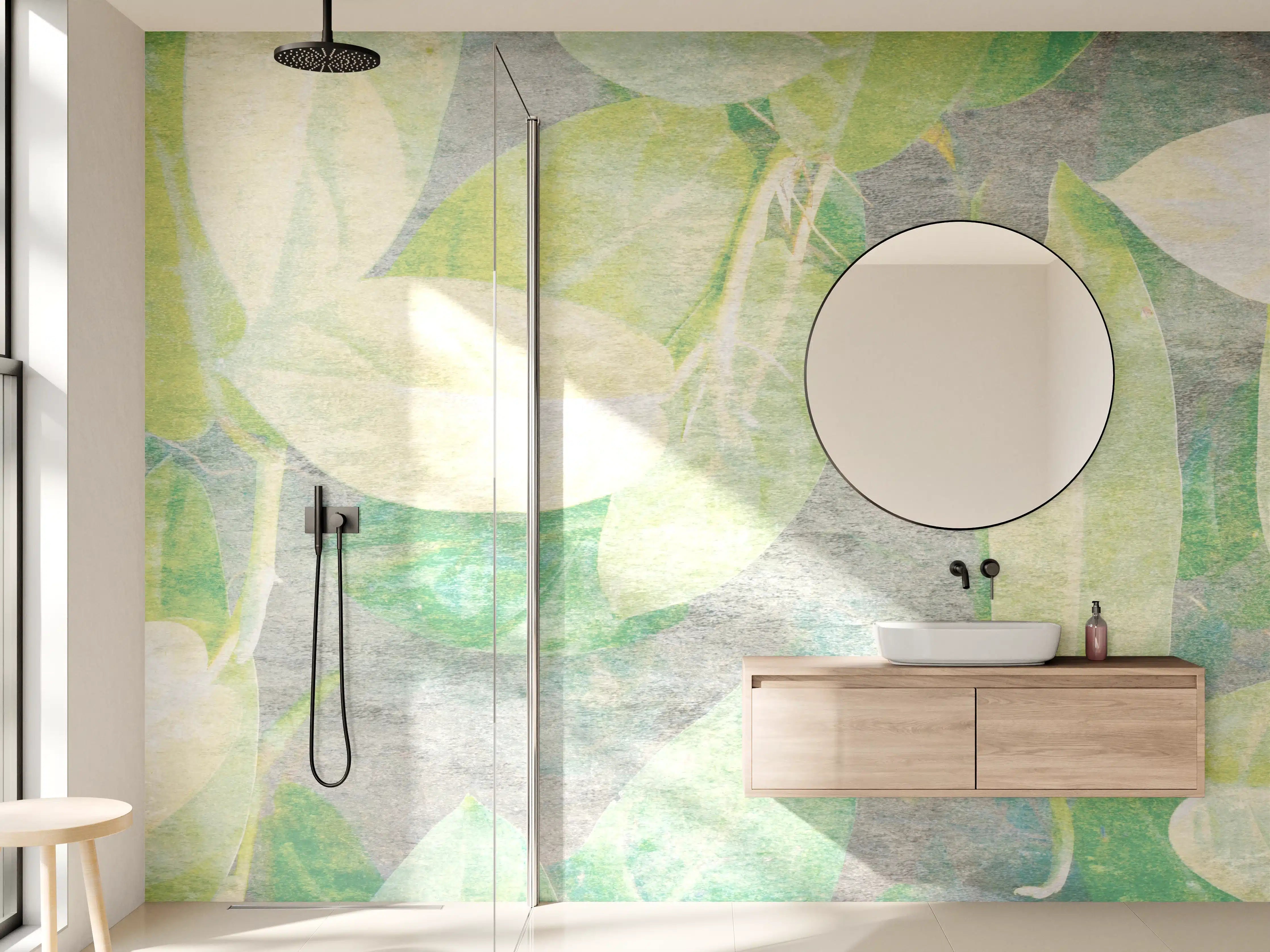 Wandverkleidung Bad - Florale Wand - Gräulich