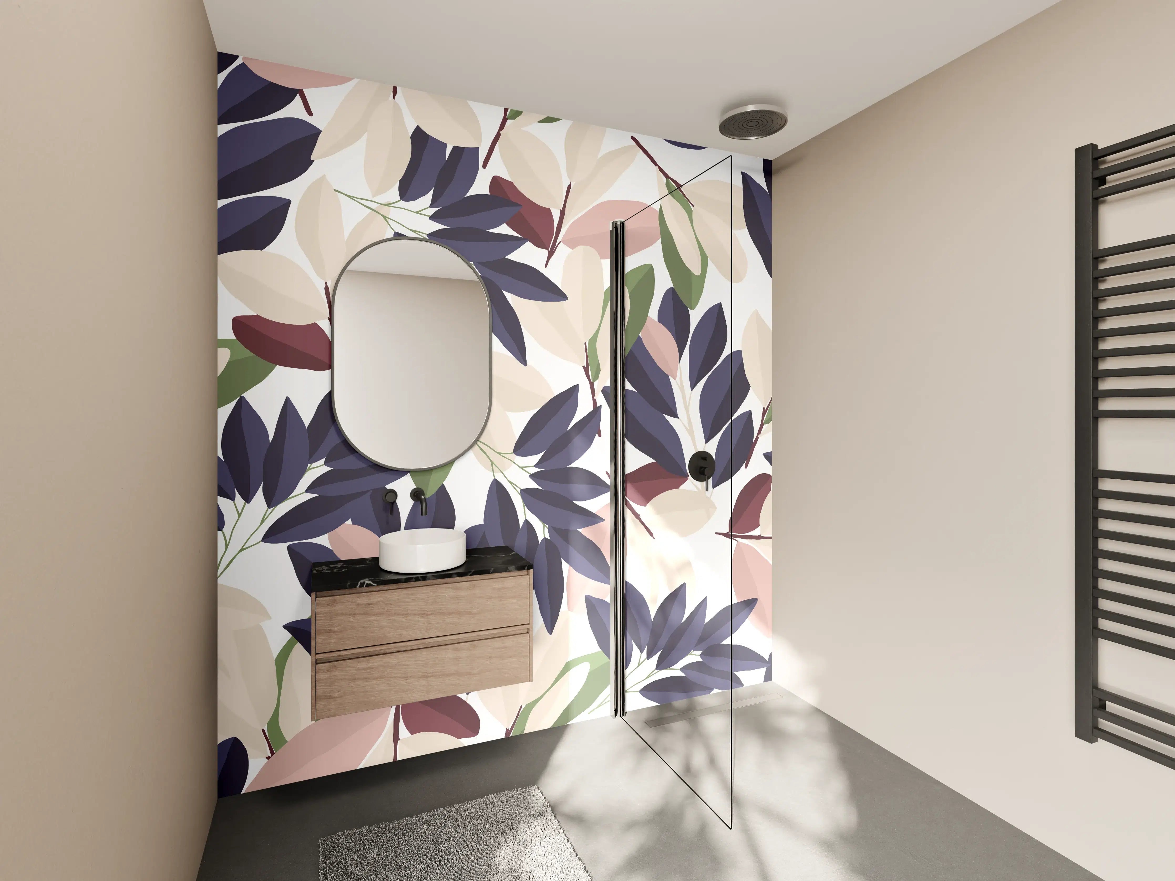 Wandverkleidung Bad - Florales Muster Pastellfarben