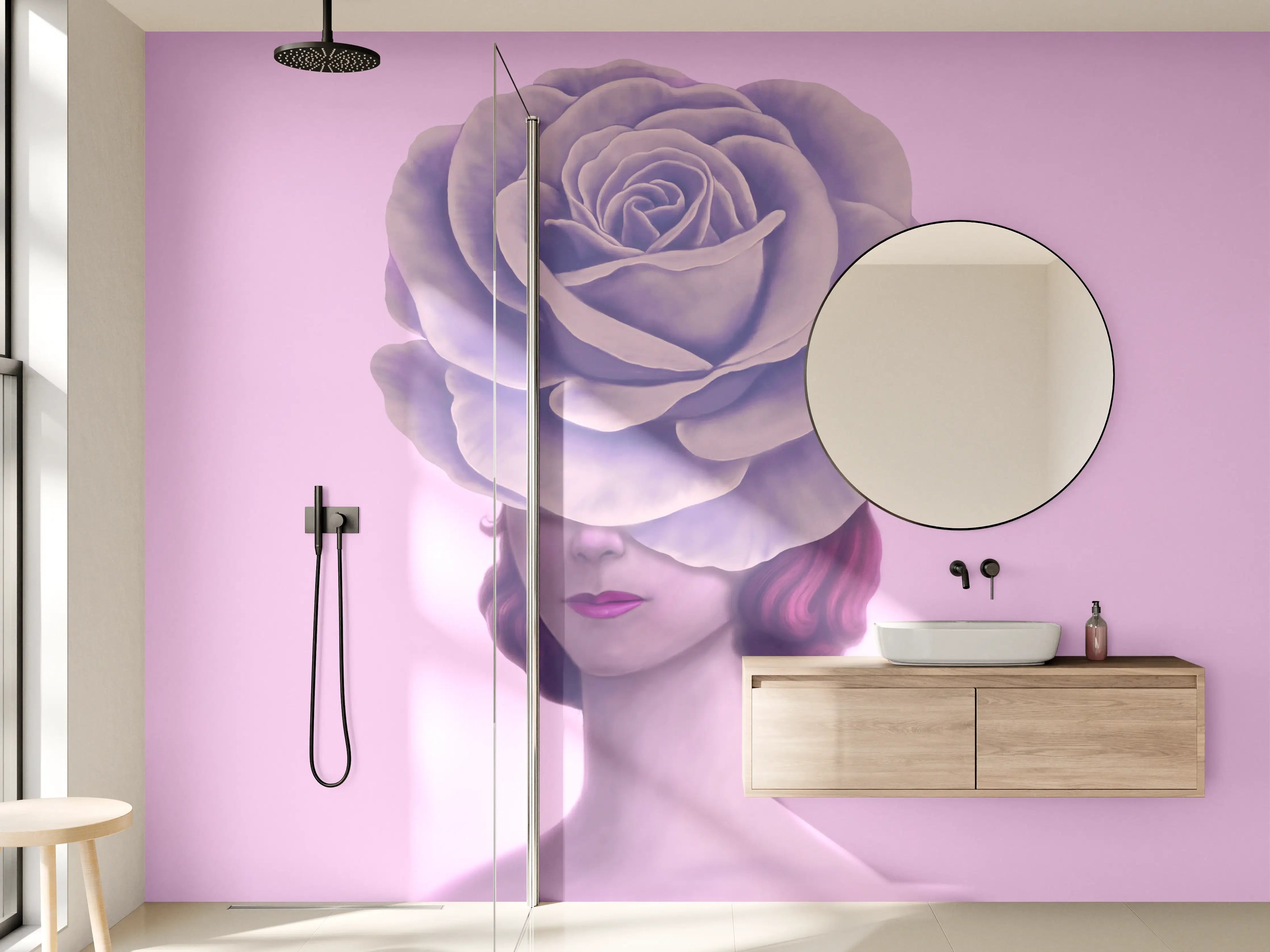 Wandverkleidung Bad - Florales Portrait - 3D Darstellung
