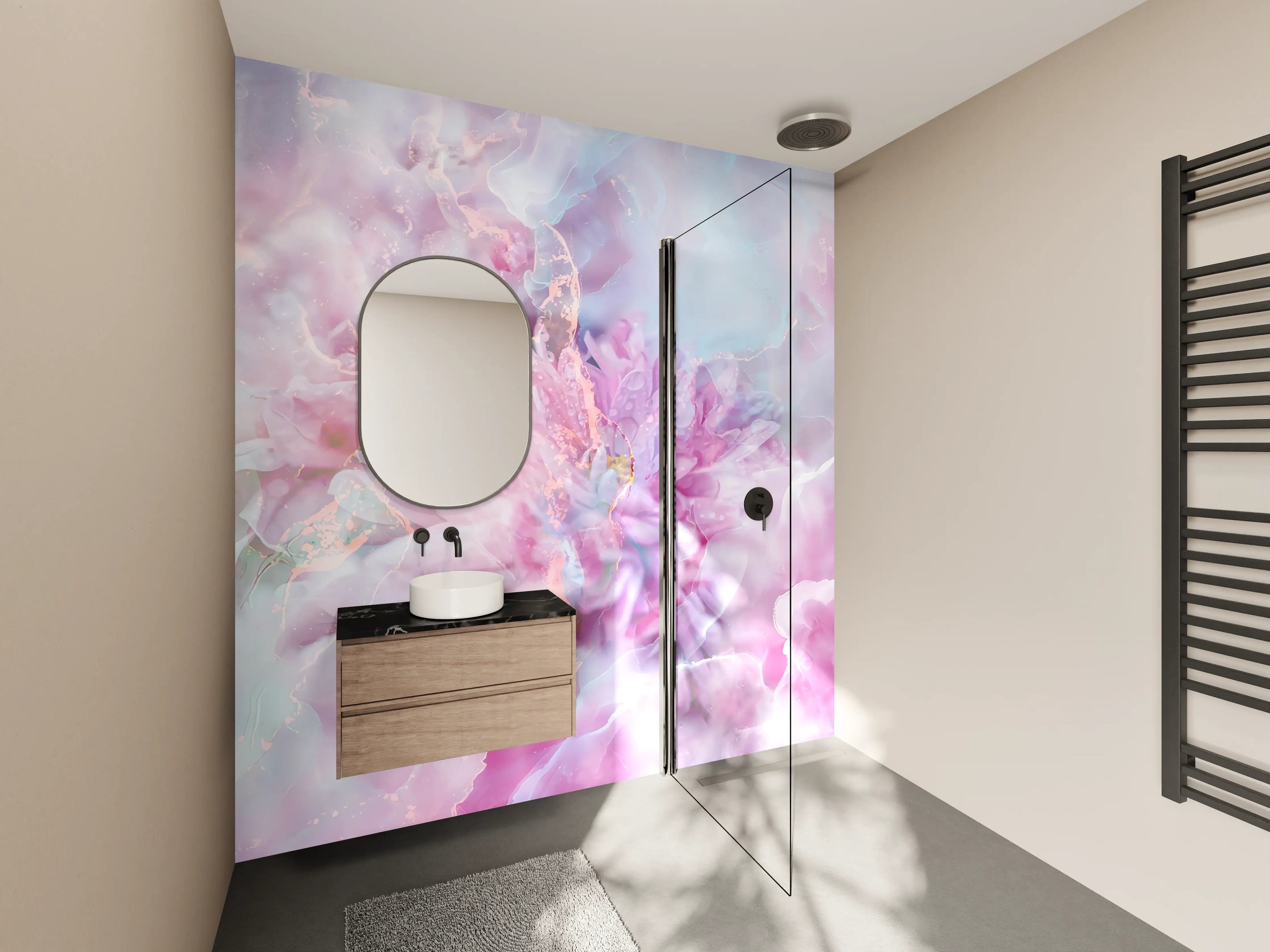 Wandverkleidung Bad - Florales Portrait - Pastell