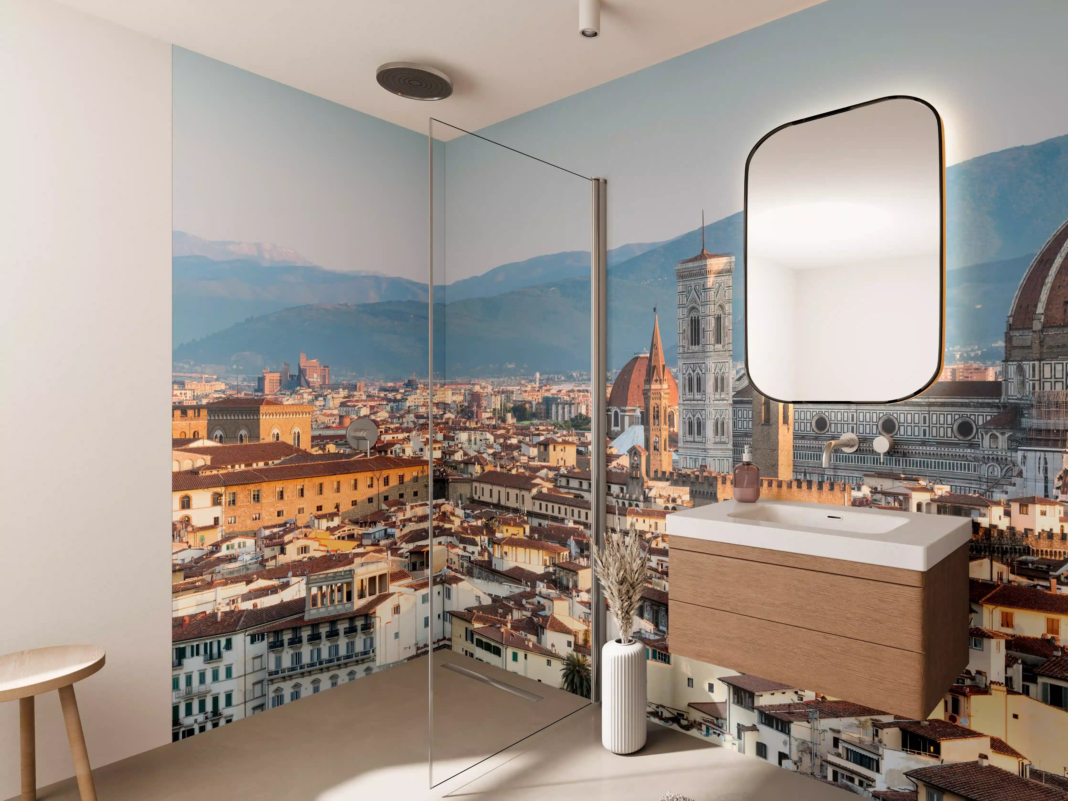 Wandverkleidung Bad - Florenz Skyline Blau-Beige