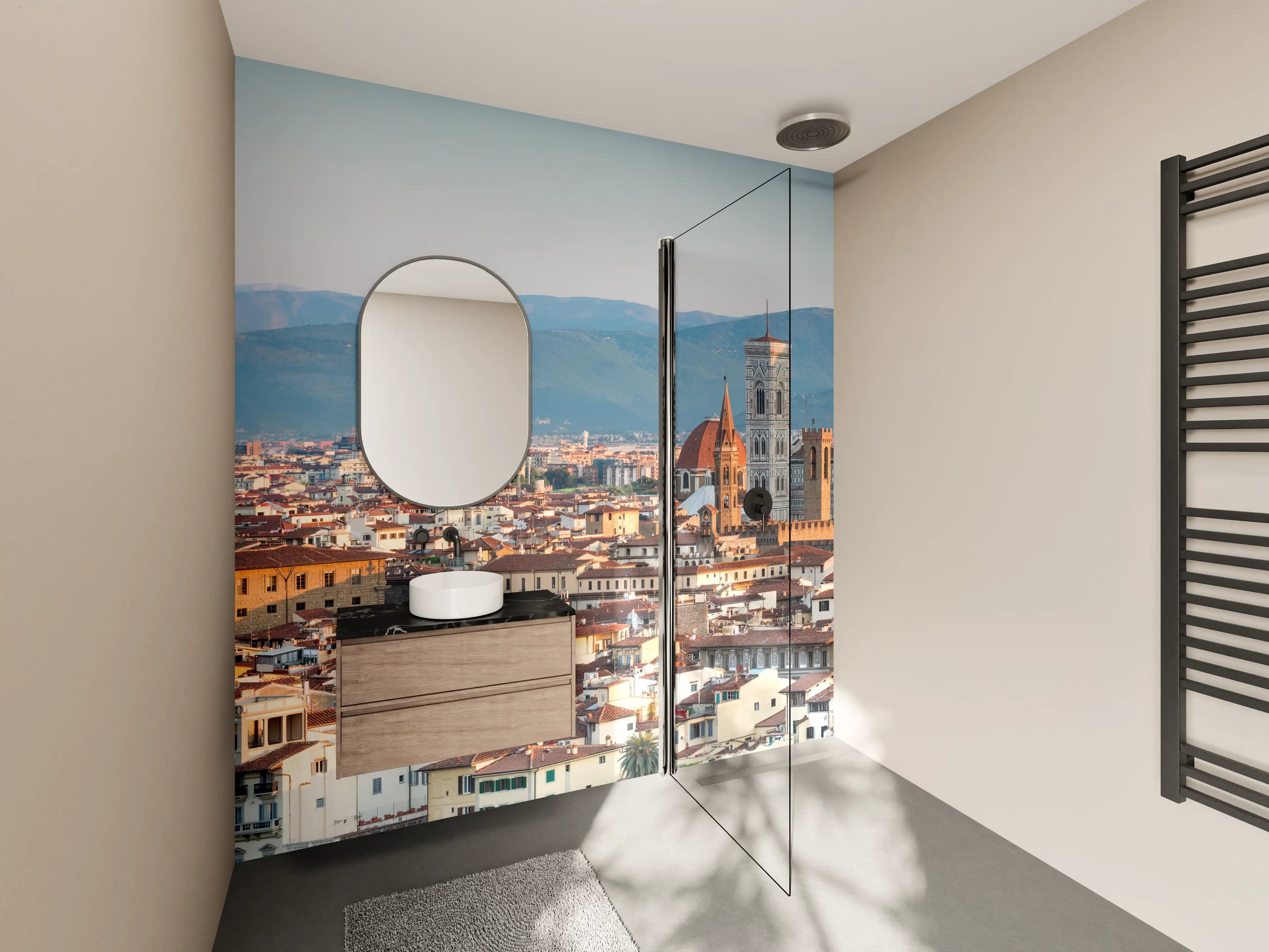 Wandverkleidung Bad - Florenz Skyline Blau-Beige