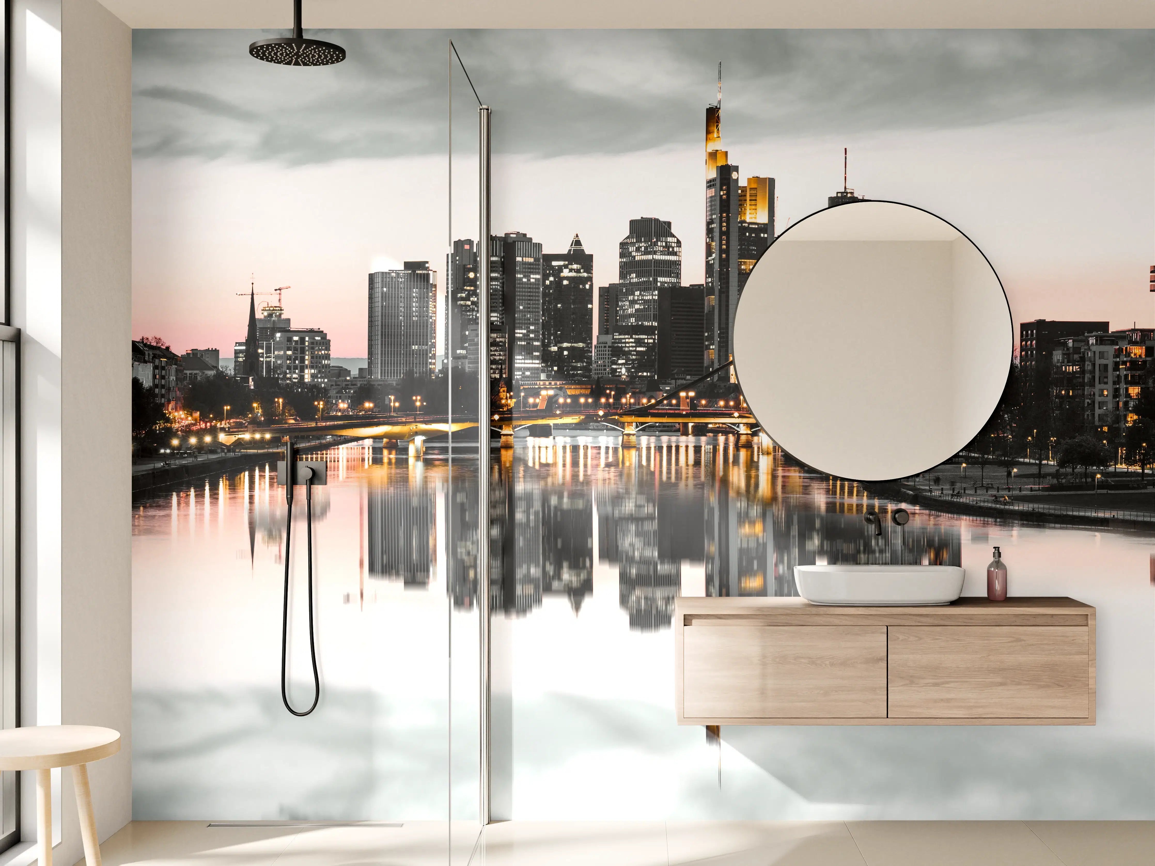 Wandverkleidung Bad - Frankfur Skyline Black & White