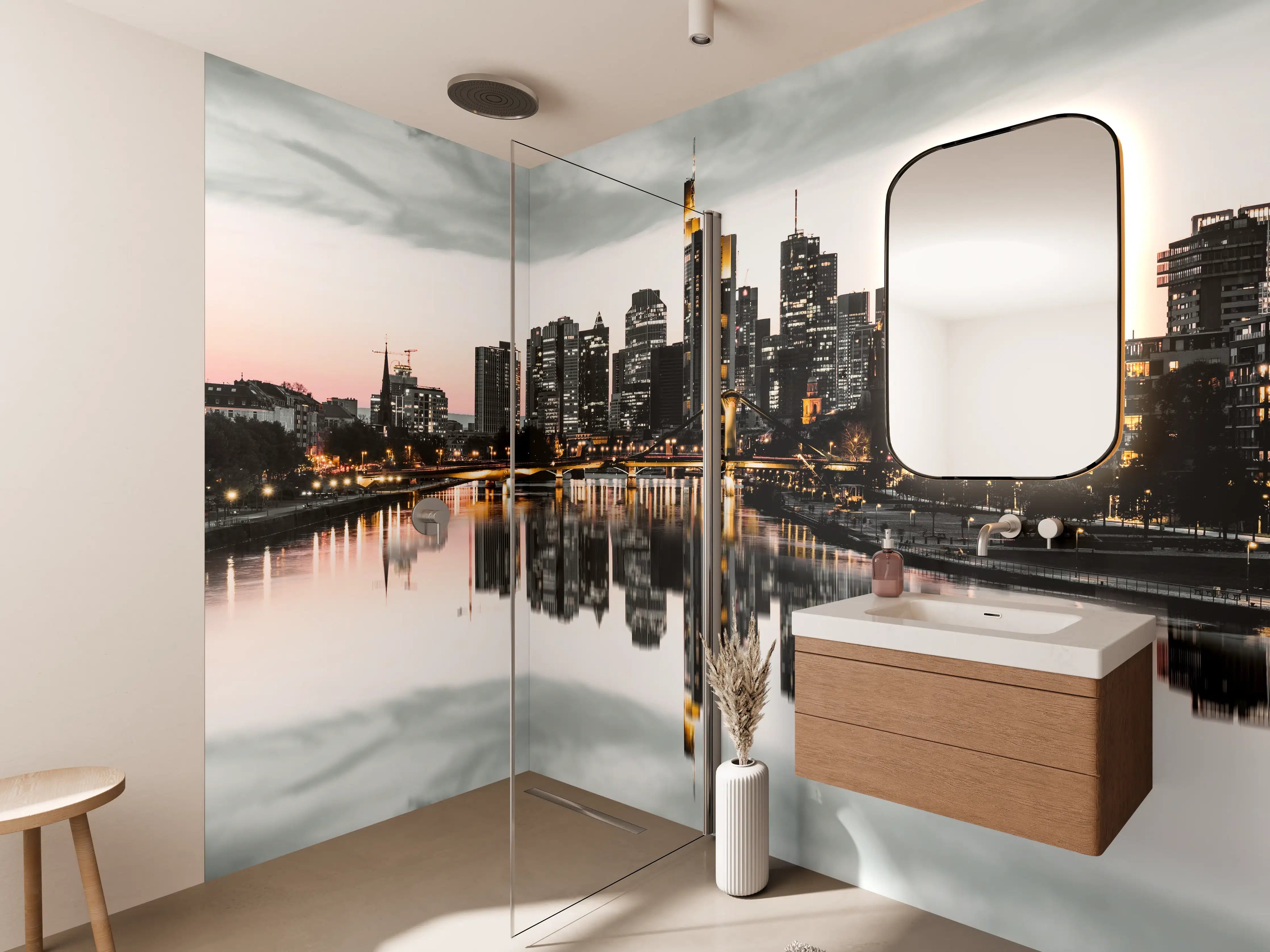 Wandverkleidung Bad - Frankfur Skyline Black & White