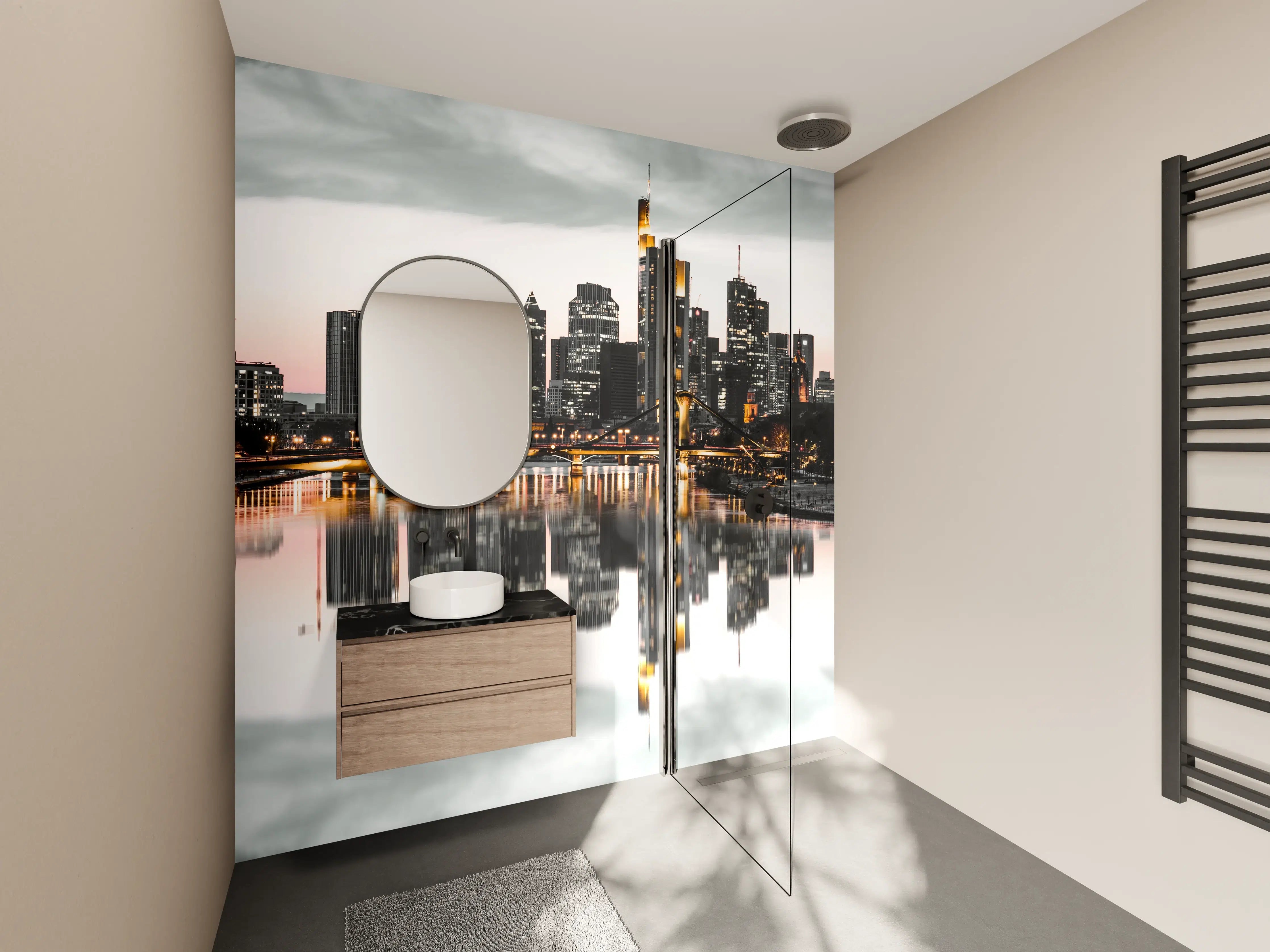 Wandverkleidung Bad - Frankfur Skyline Black & White