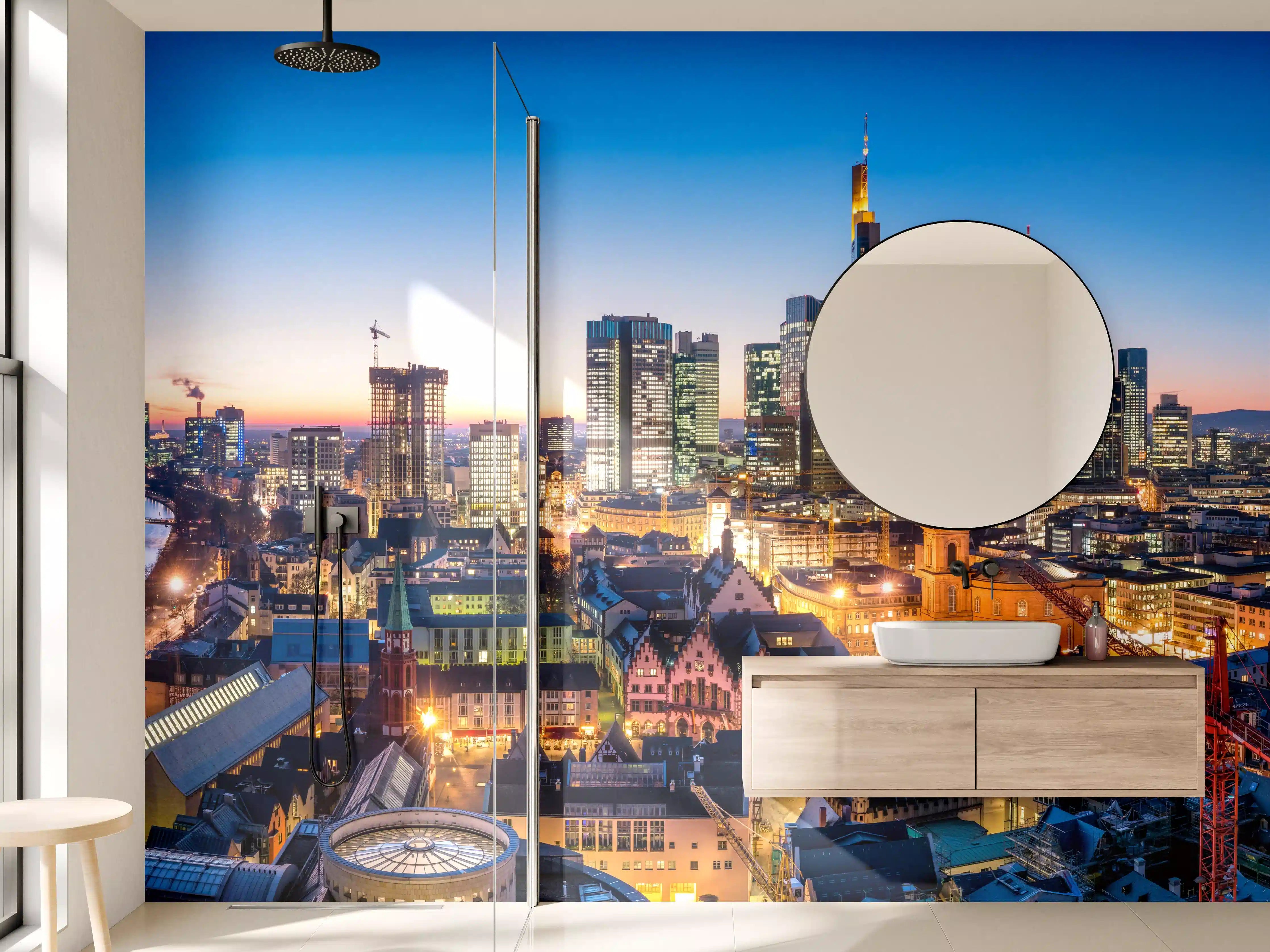 Wandverkleidung Bad - Frankfurt Skyline Dämmerung 2
