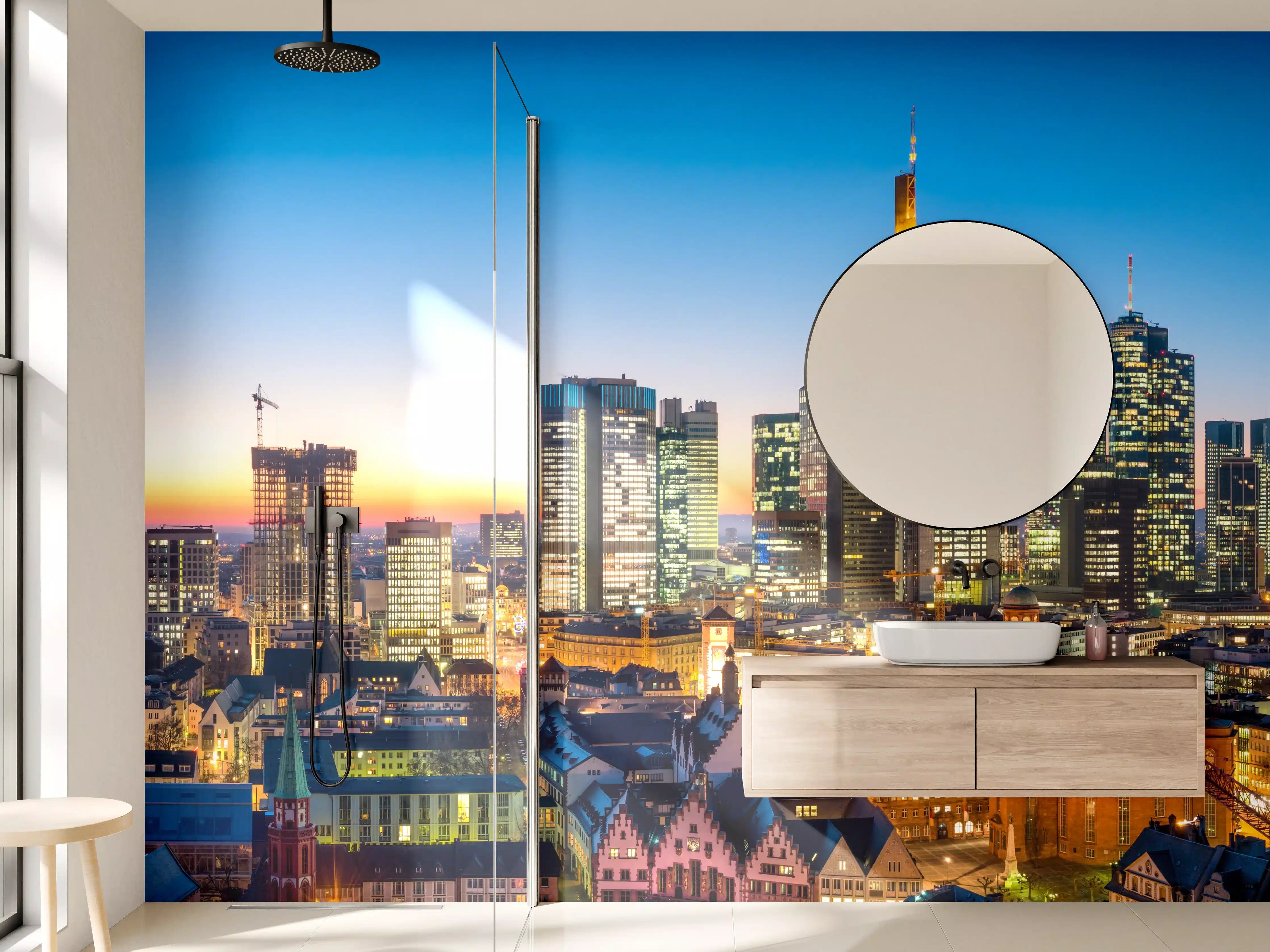Wandverkleidung Bad - Frankfurt Skyline Dämmerung