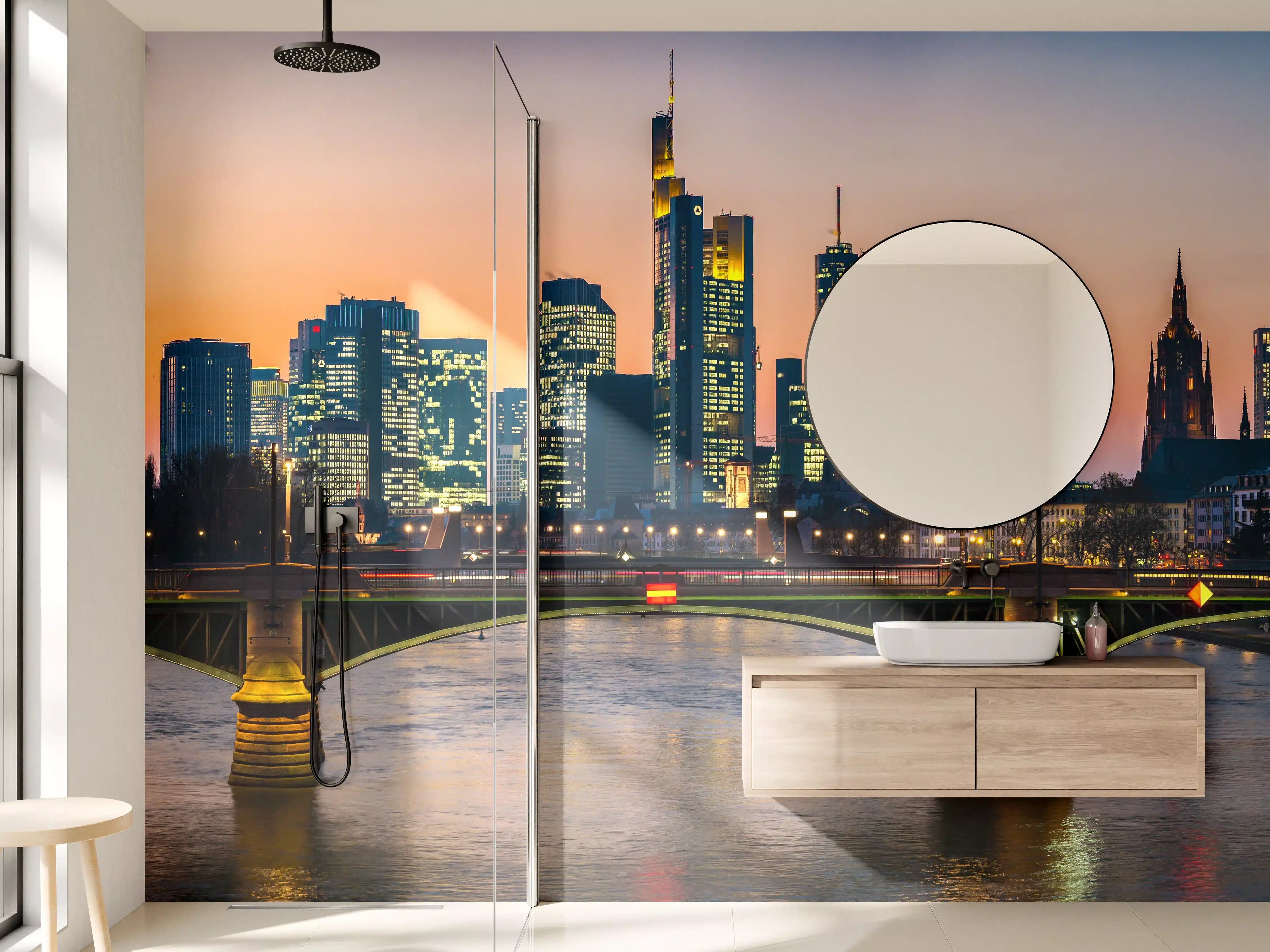 Wandverkleidung Bad - Frankfurt Skyline Sonnenuntergang