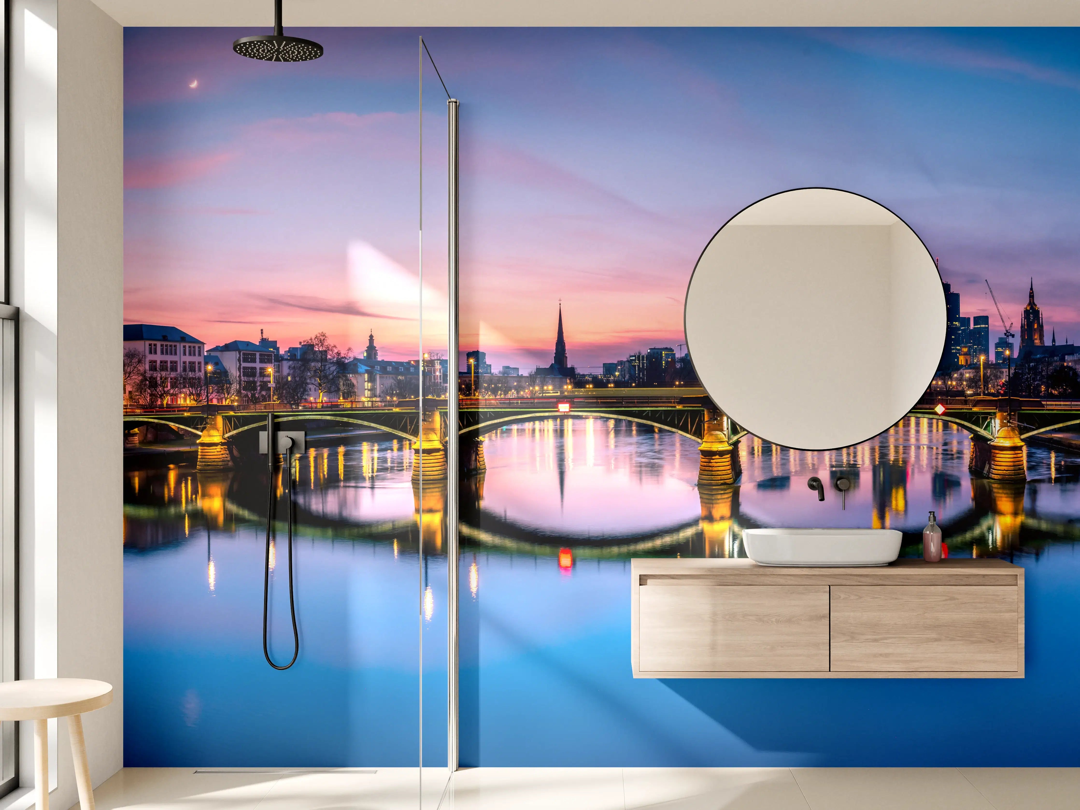 Wandverkleidung Bad - Frankfurt Skyline Wasserspiegelung