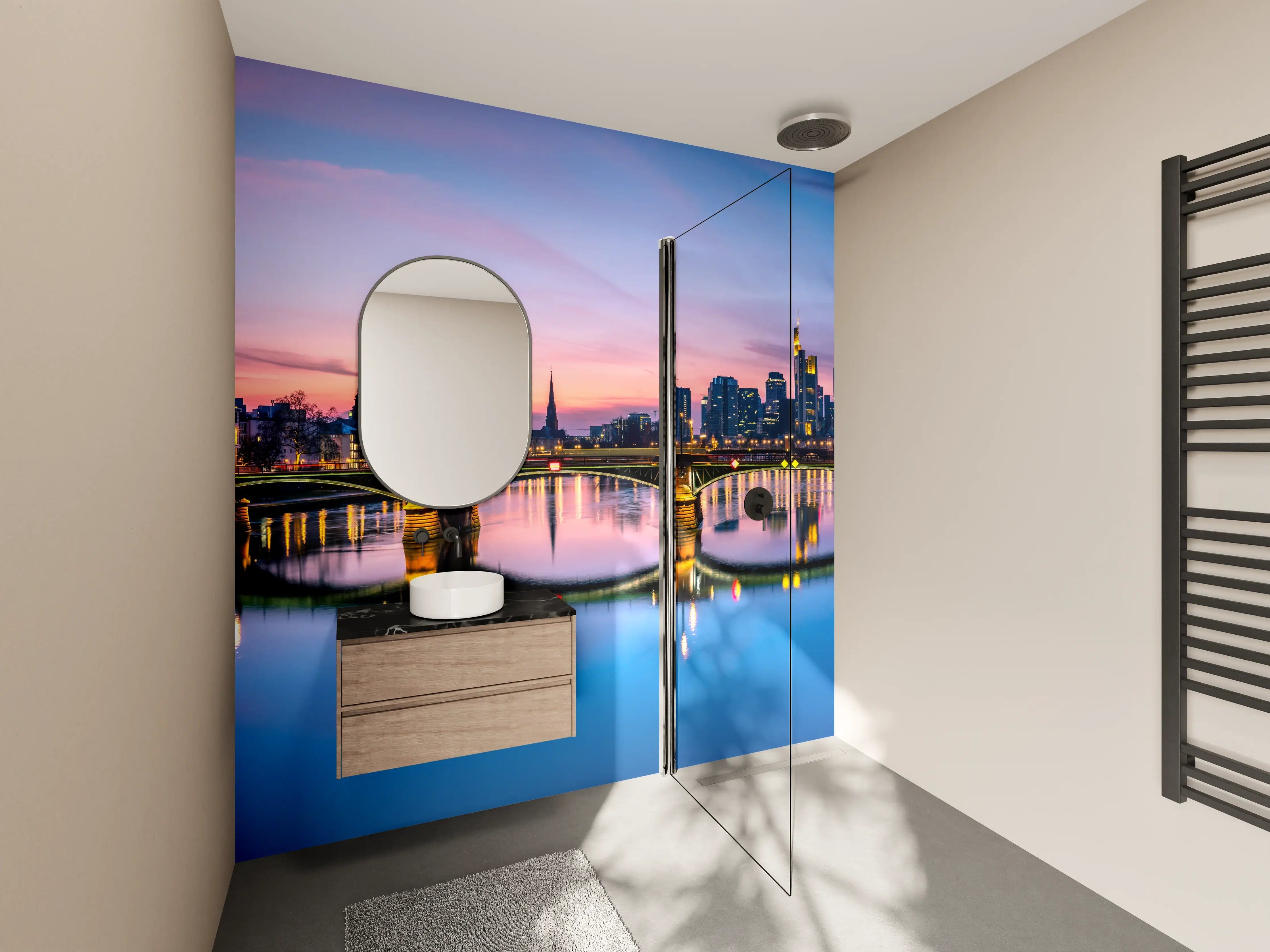 Wandverkleidung Bad - Frankfurt Skyline Wasserspiegelung