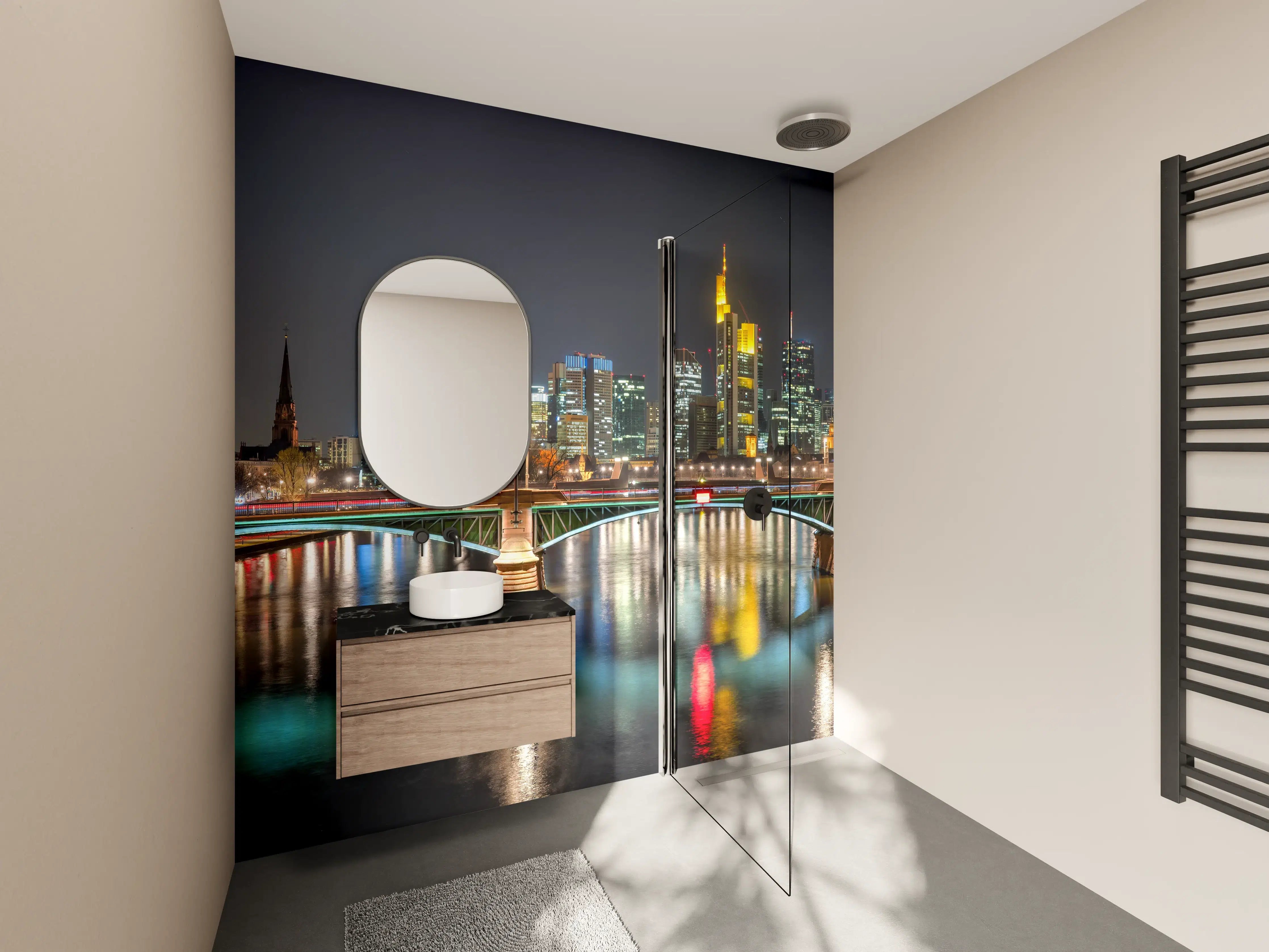 Wandverkleidung Bad - Frankfurt Skyline bei Nacht