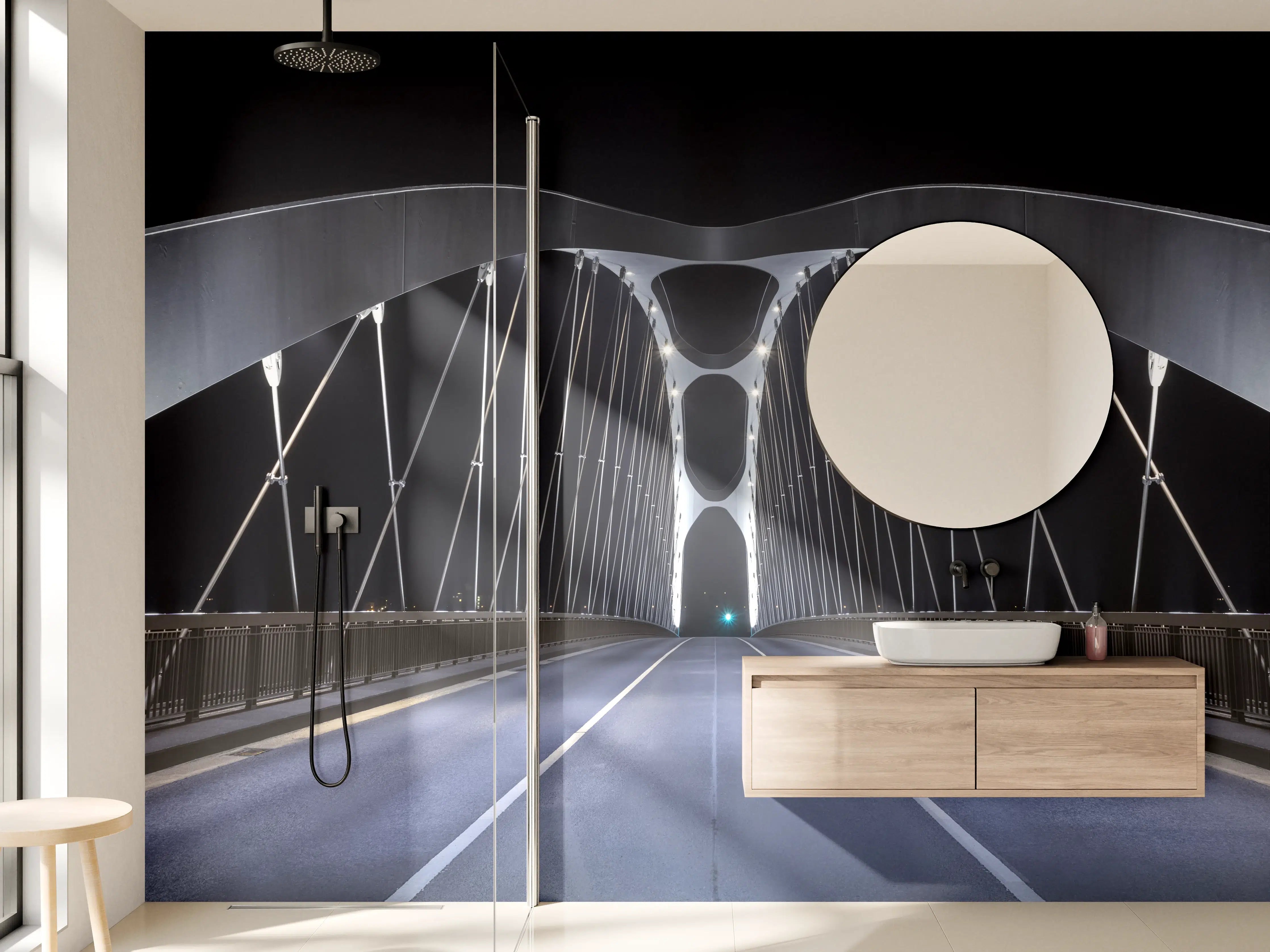 Wandverkleidung Bad - Frankfurter Bogenbrücke bei Nacht