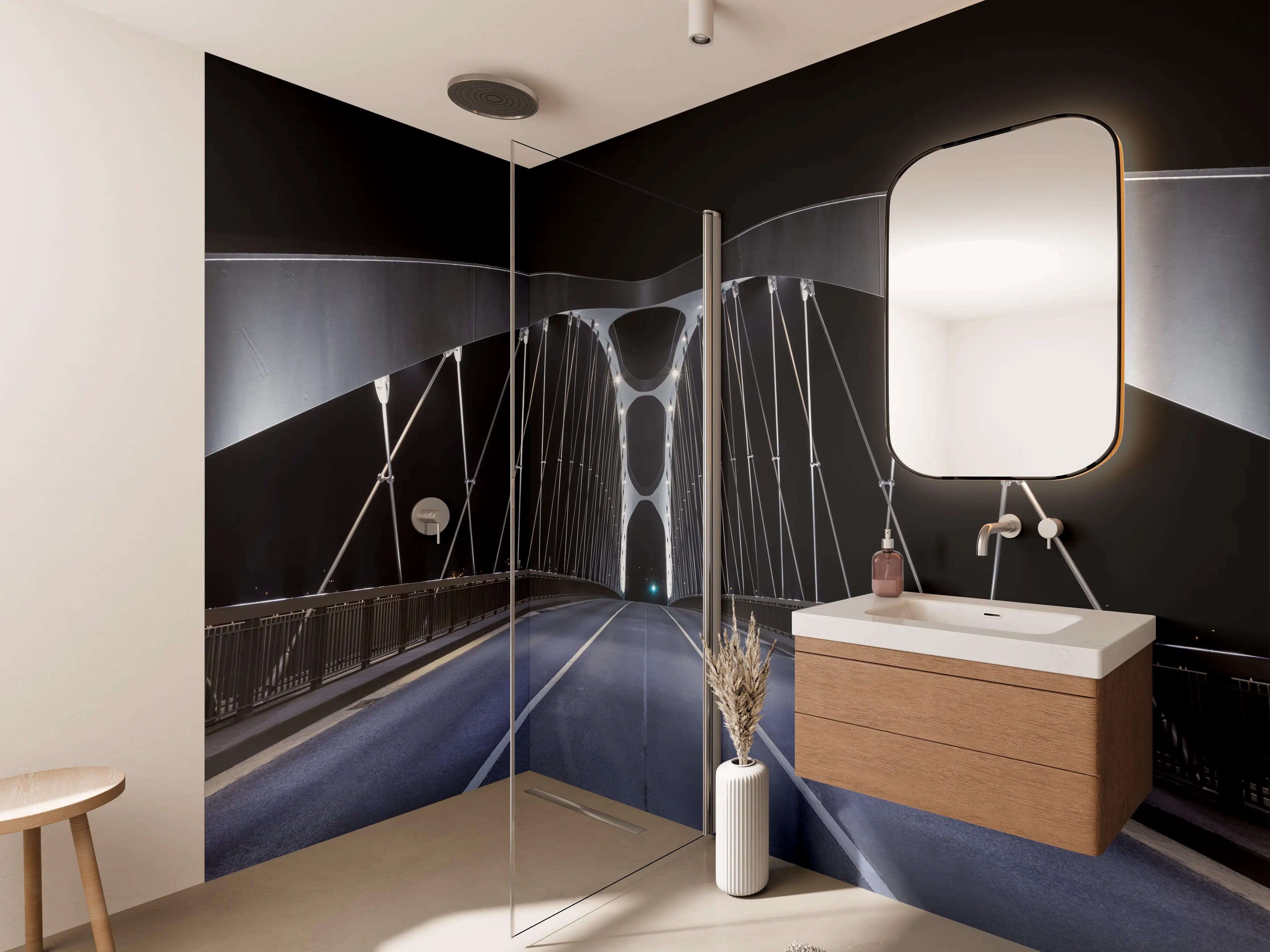 Wandverkleidung Bad - Frankfurter Bogenbrücke bei Nacht