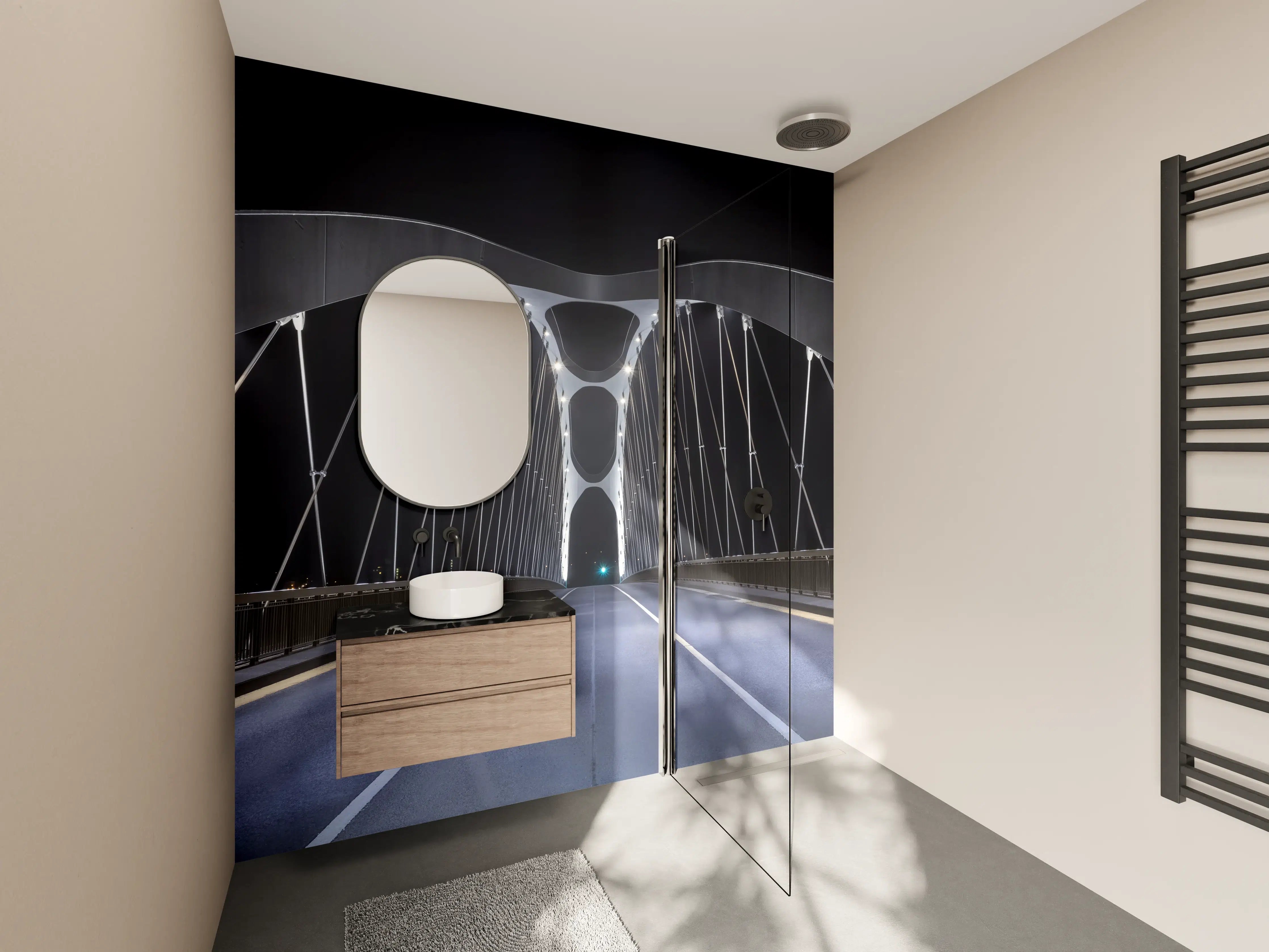 Wandverkleidung Bad - Frankfurter Bogenbrücke bei Nacht