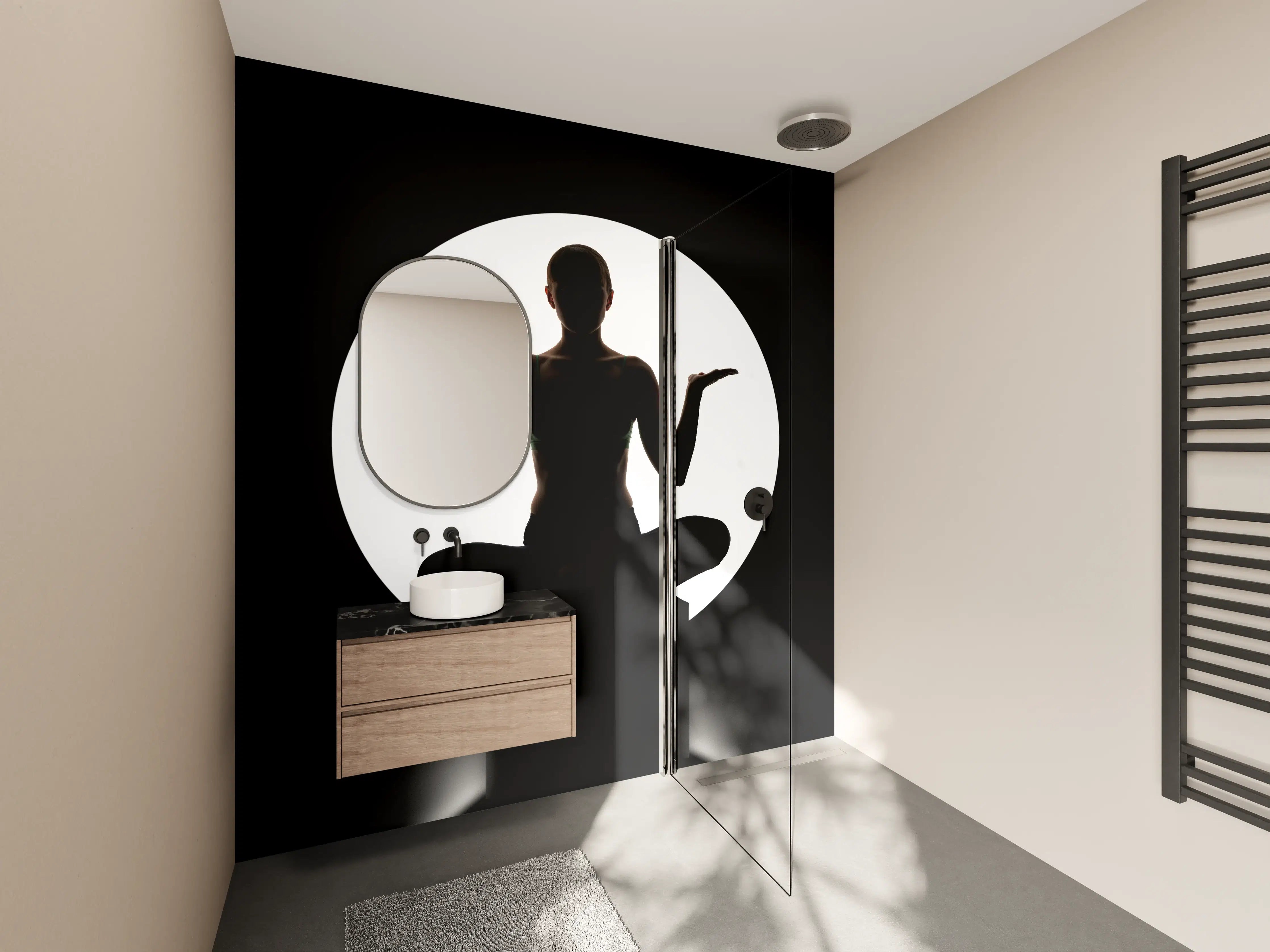 Wandverkleidung Bad - Frau Silhouette sitzt in Yoga-Pose