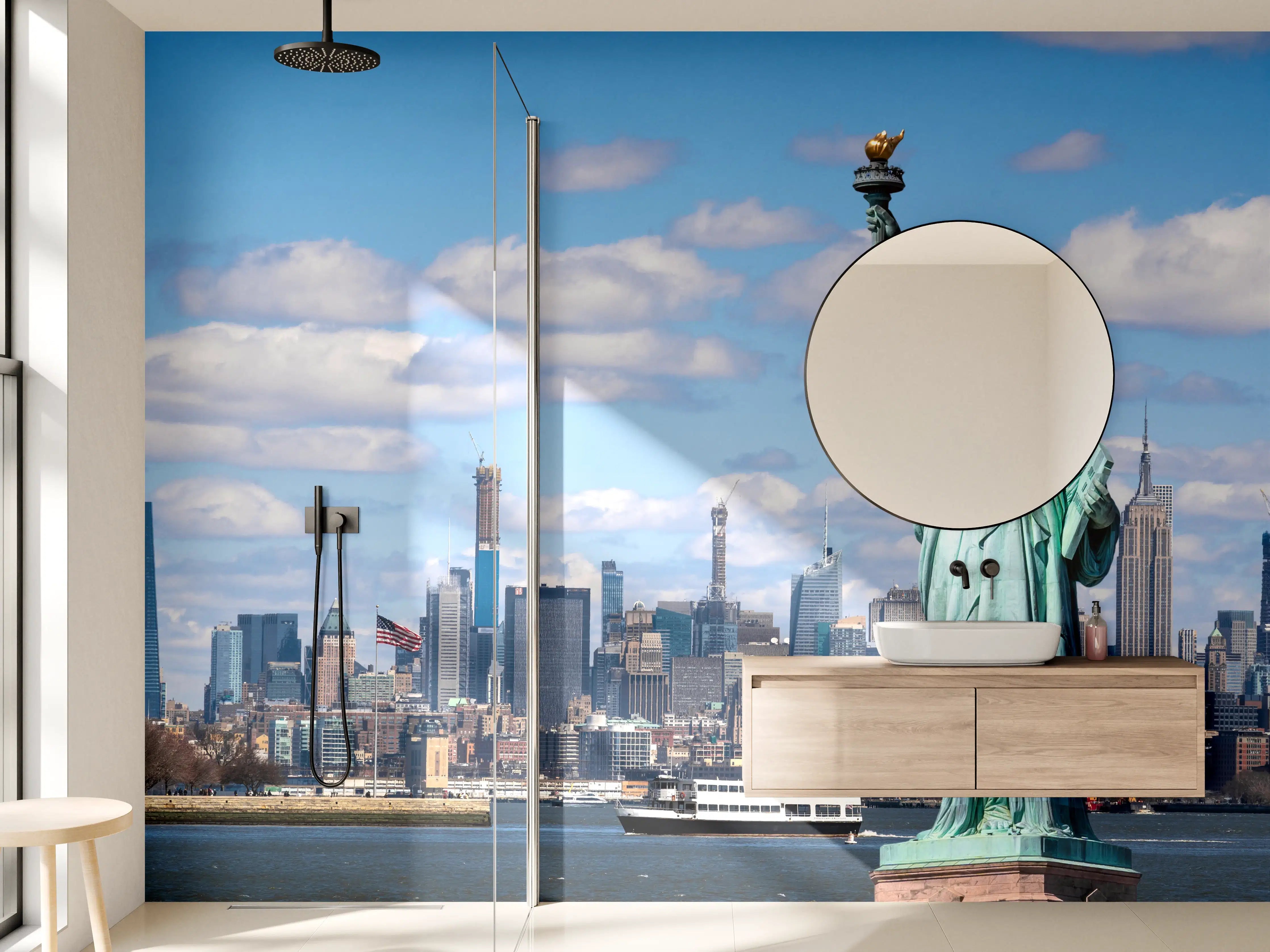 Wandverkleidung Bad - Friedlicher Waldausblick im Almenland