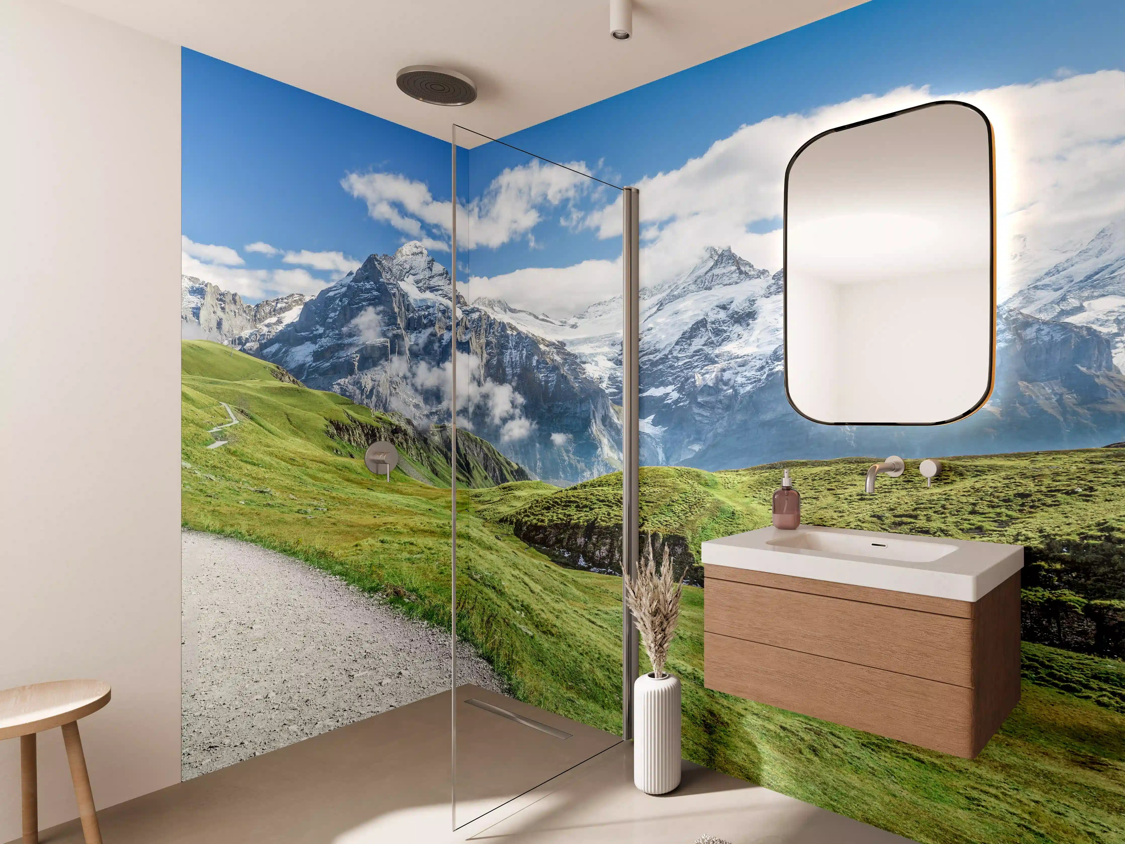 Wandverkleidung Bad - Friedlicher Wanderweg in den Alpen