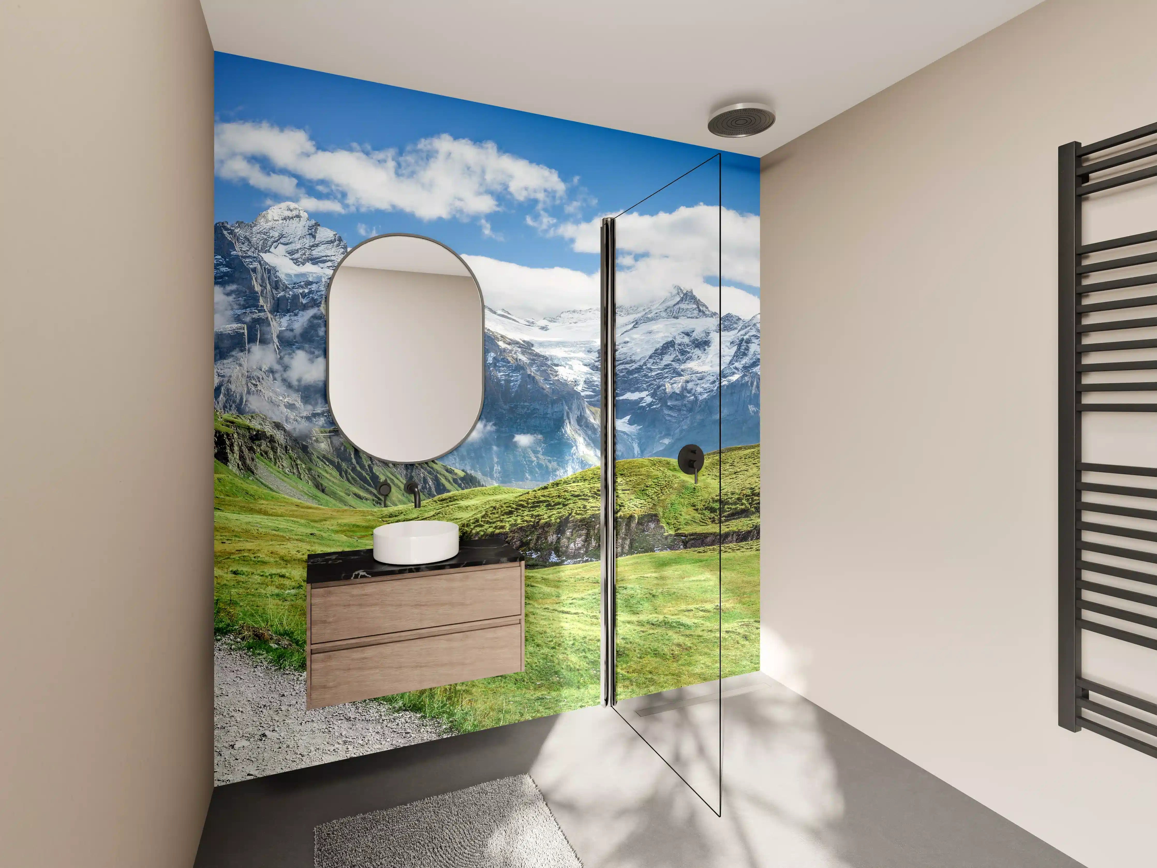 Wandverkleidung Bad - Friedlicher Wanderweg in den Alpen