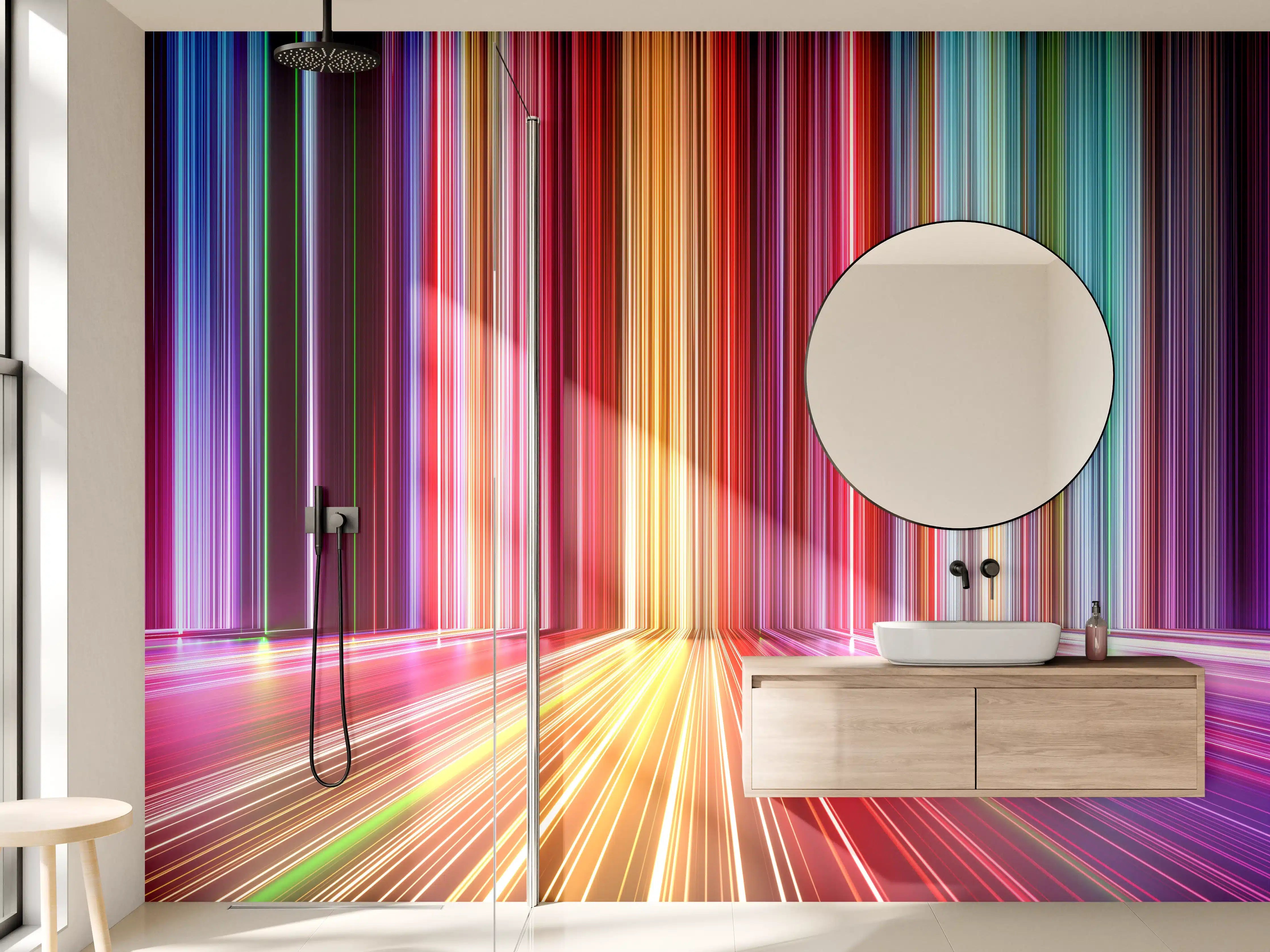 Wandverkleidung Bad - Futuristische Farben - 3D Render