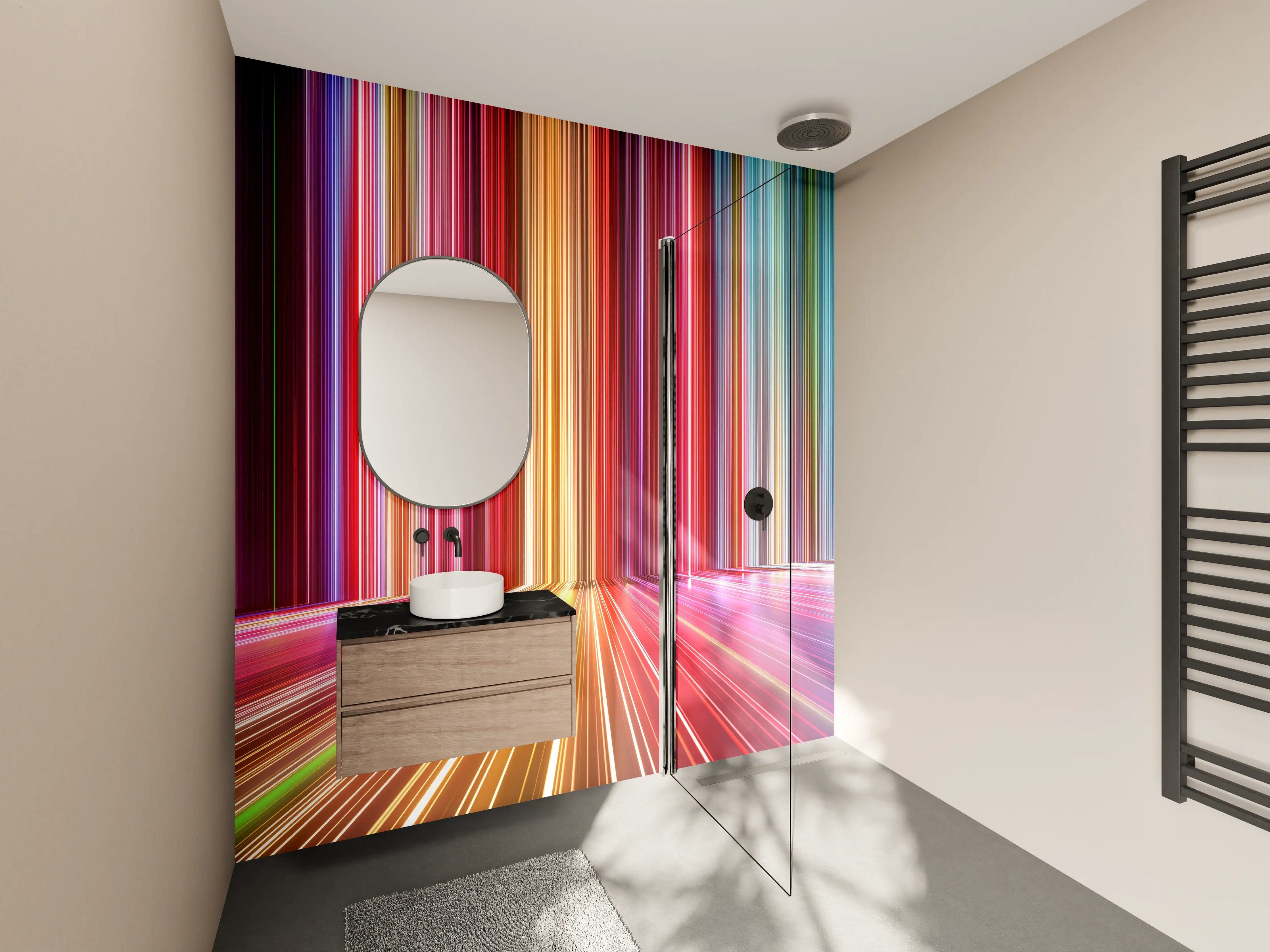 Wandverkleidung Bad - Futuristische Farben - 3D Render