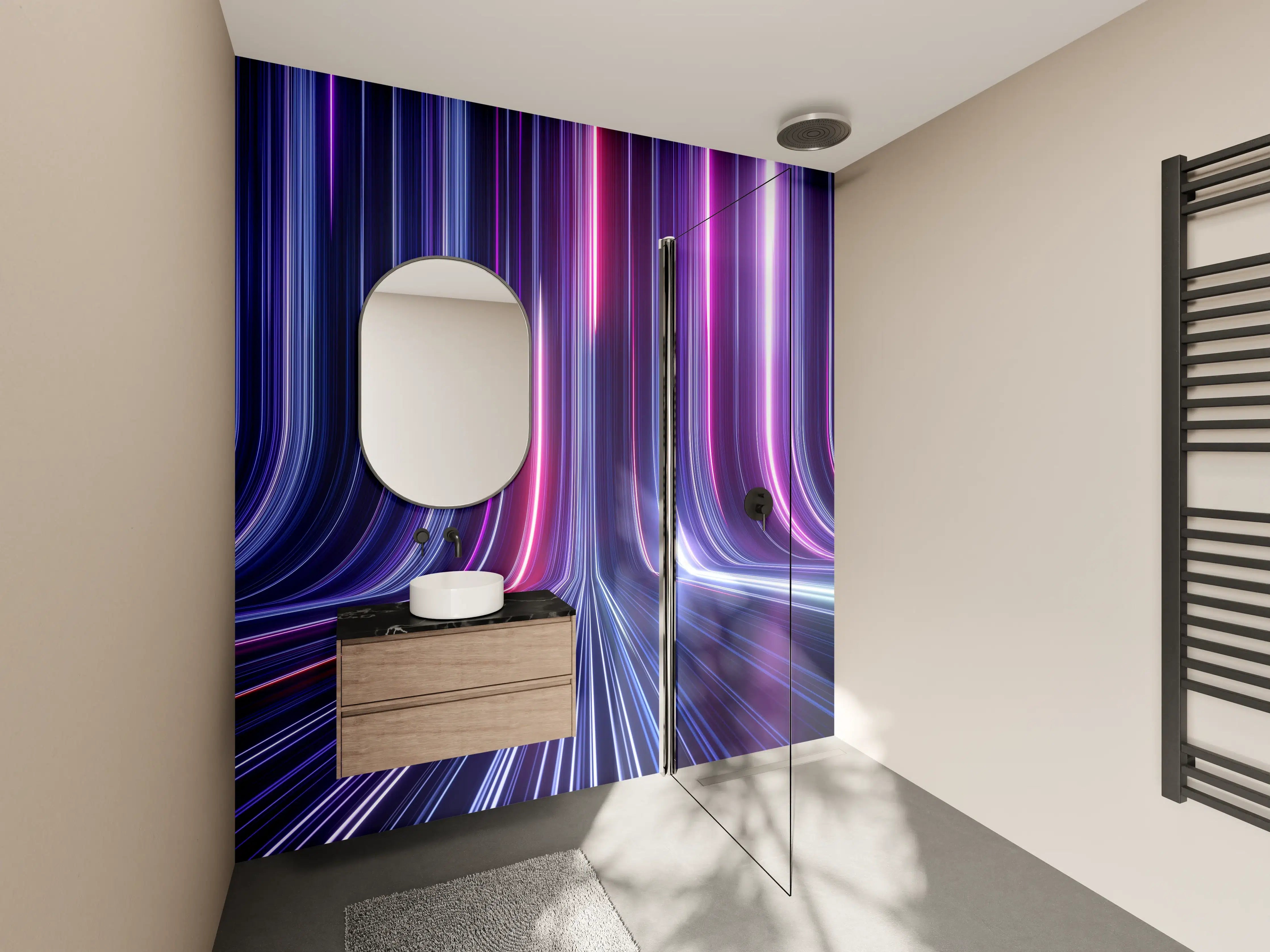 Wandverkleidung Bad - Futuristisches Neon Design