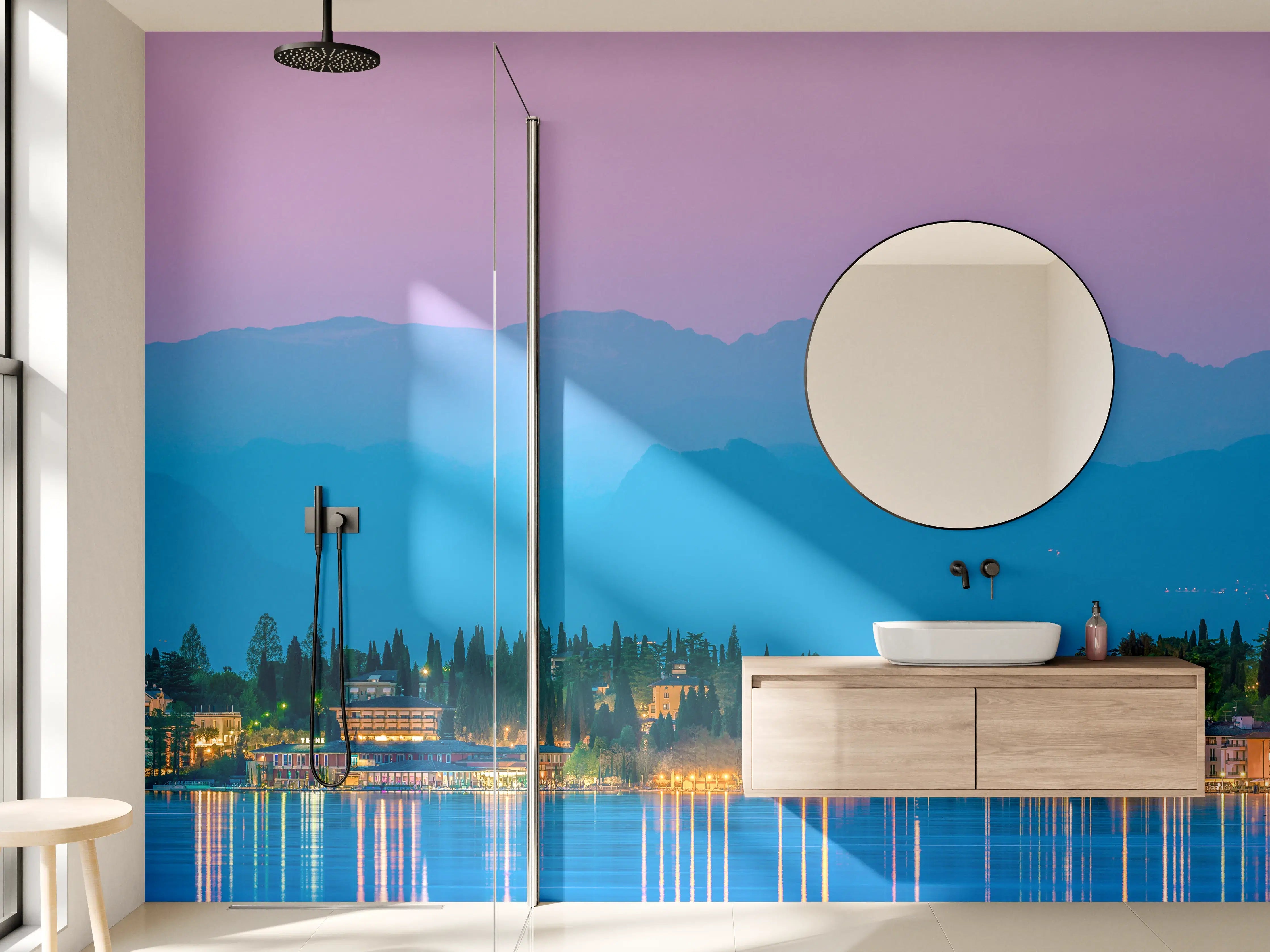 Wandverkleidung Bad - Gardasee Abenddämmerung Panorama