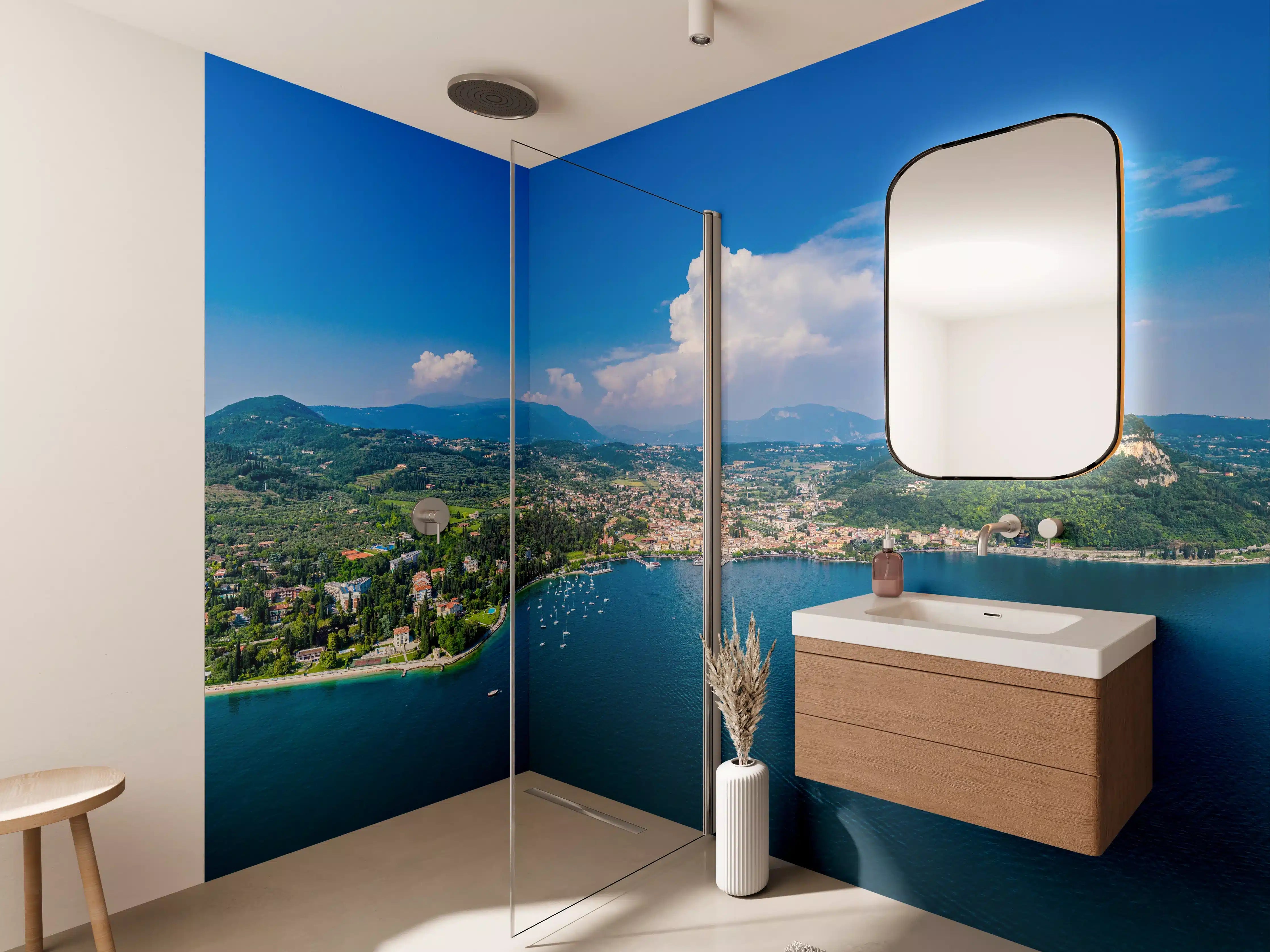 Wandverkleidung Bad - Gardasee Panorama Blau-Grün