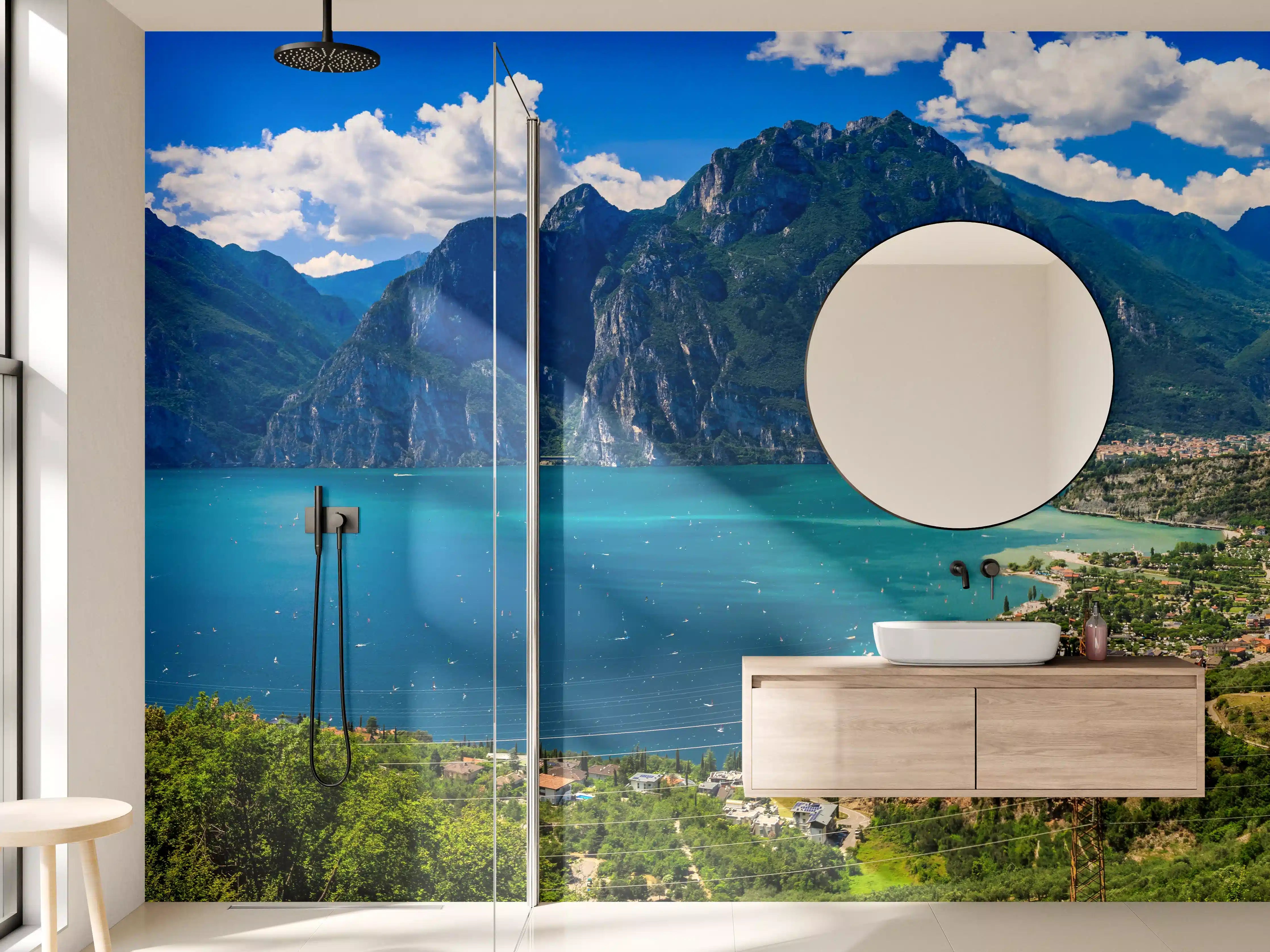 Wandverkleidung Bad - Gardasee Panorama in Blau und Grün