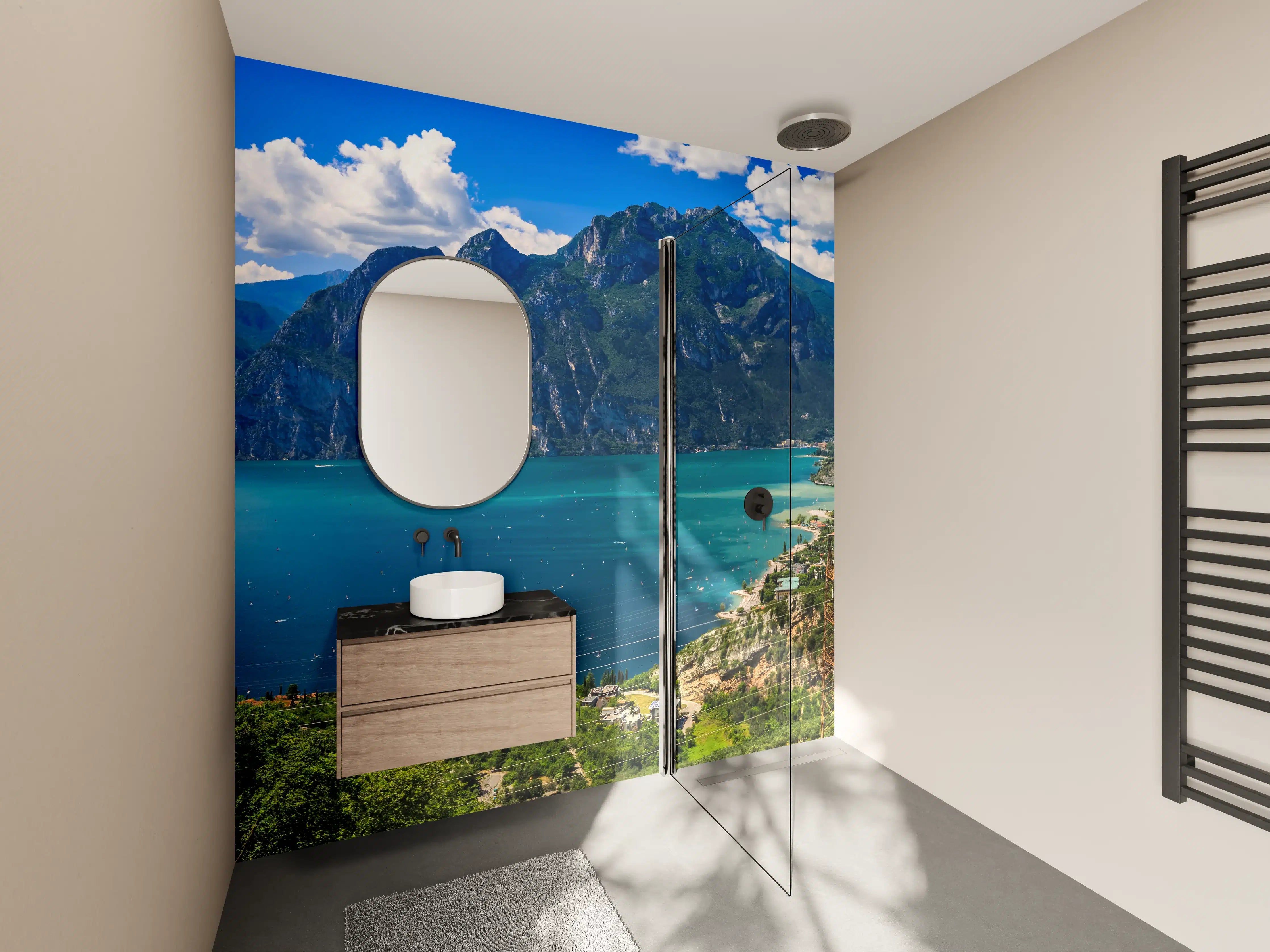 Wandverkleidung Bad - Gardasee Panorama in Blau und Grün
