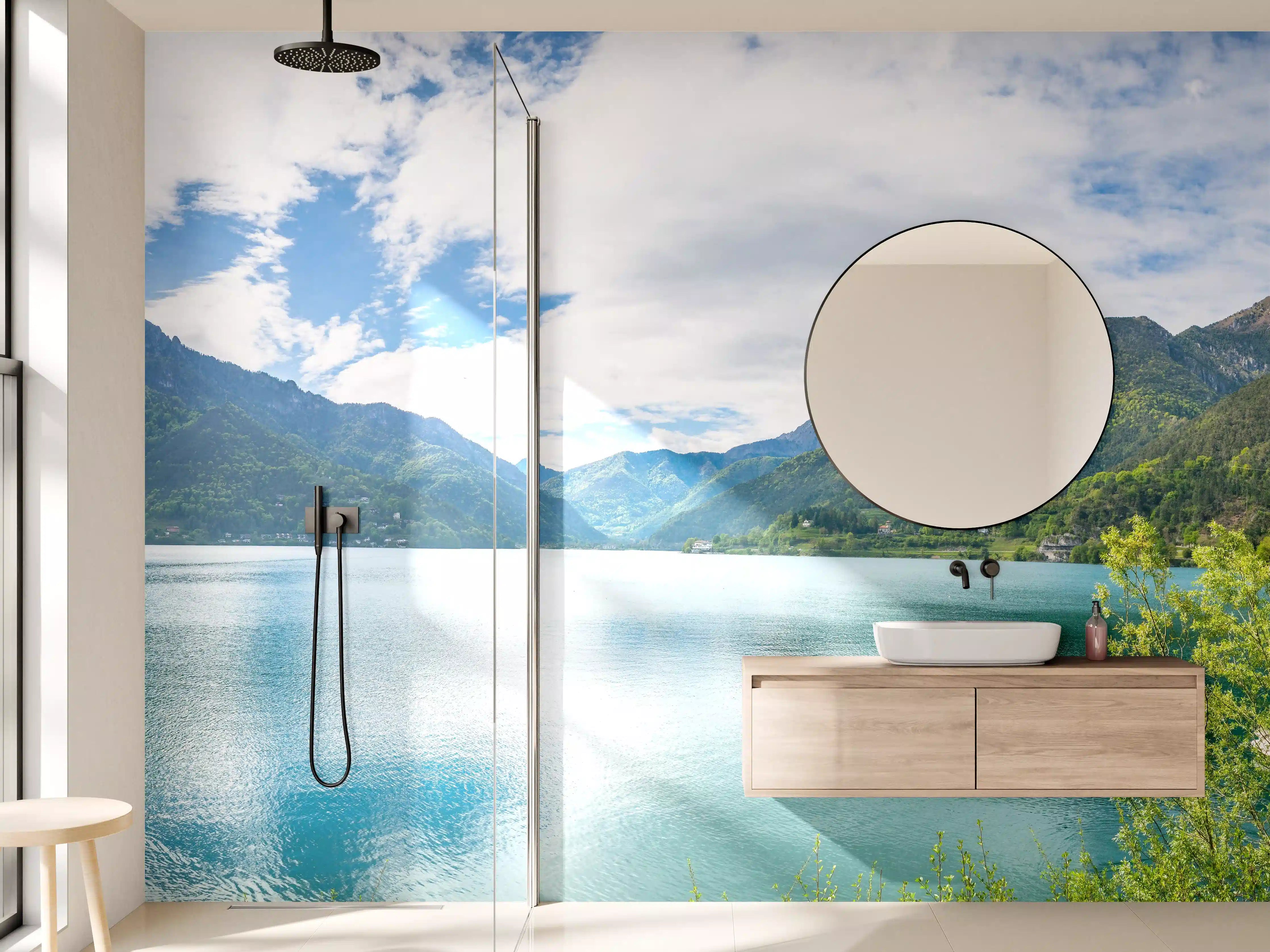 Wandverkleidung Bad - Gardasee Türkis-Grünes Panorama