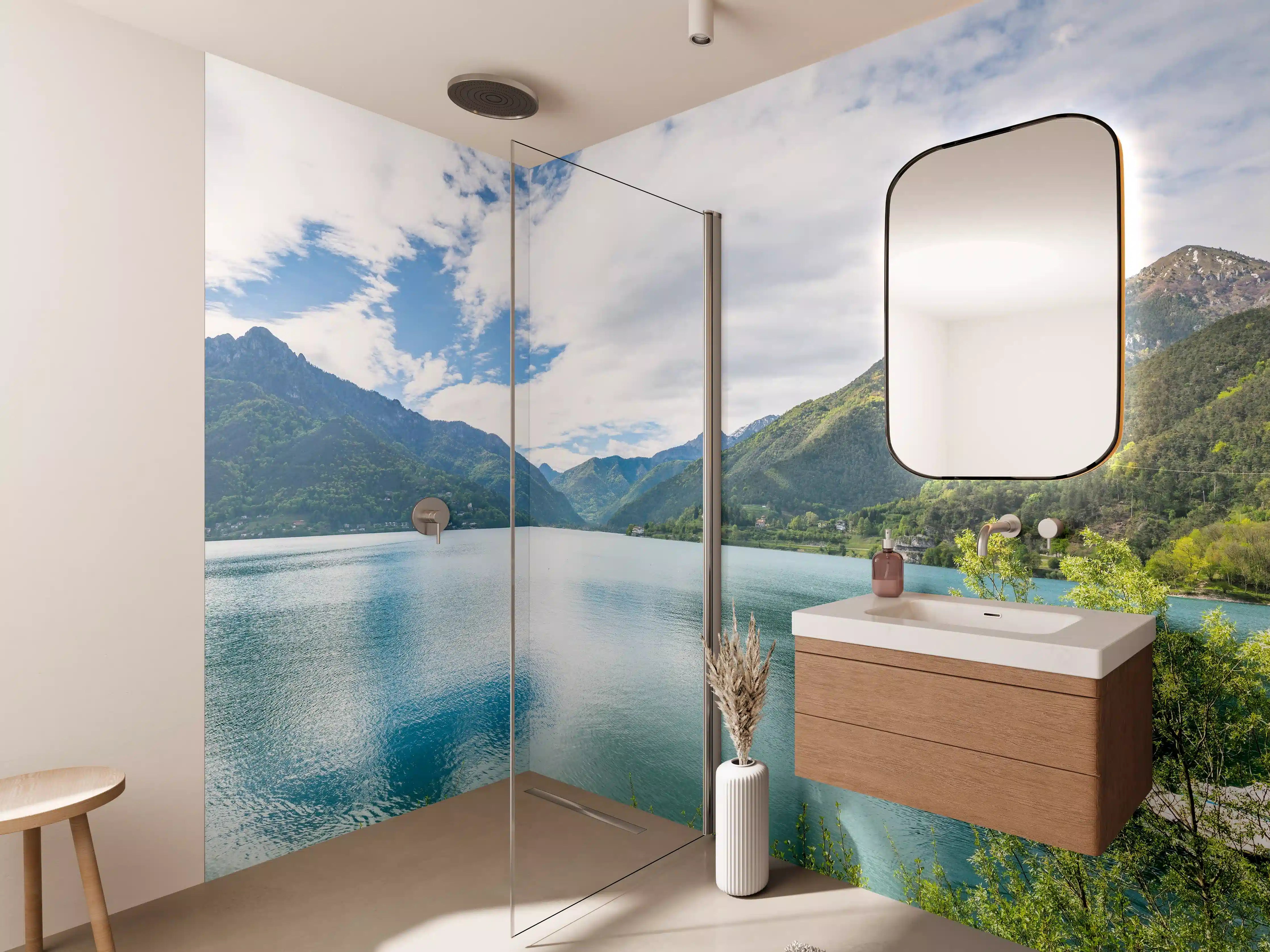 Wandverkleidung Bad - Gardasee Türkis-Grünes Panorama