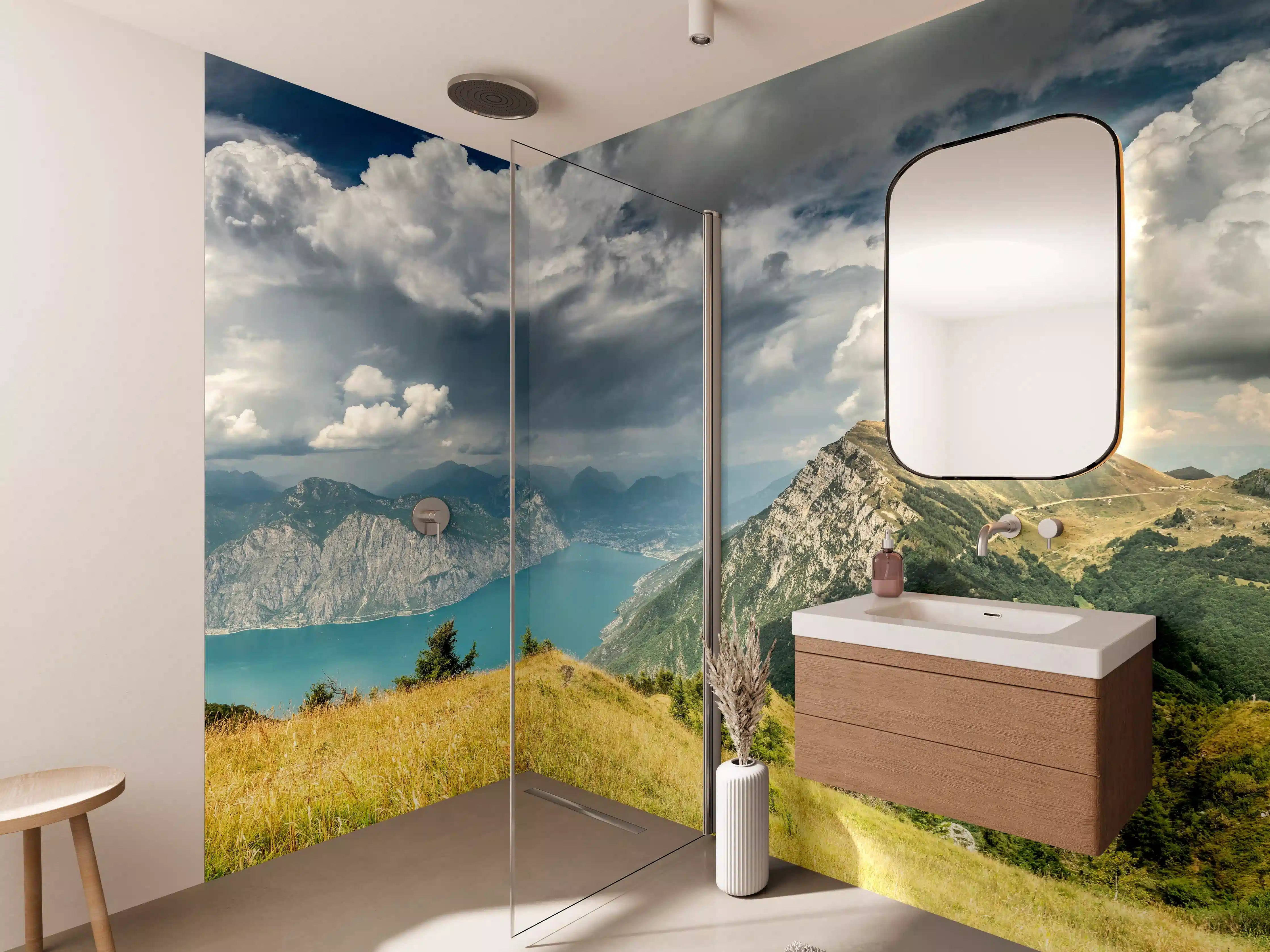 Wandverkleidung Bad - Gardasee – Harmonie in Blau-Grün