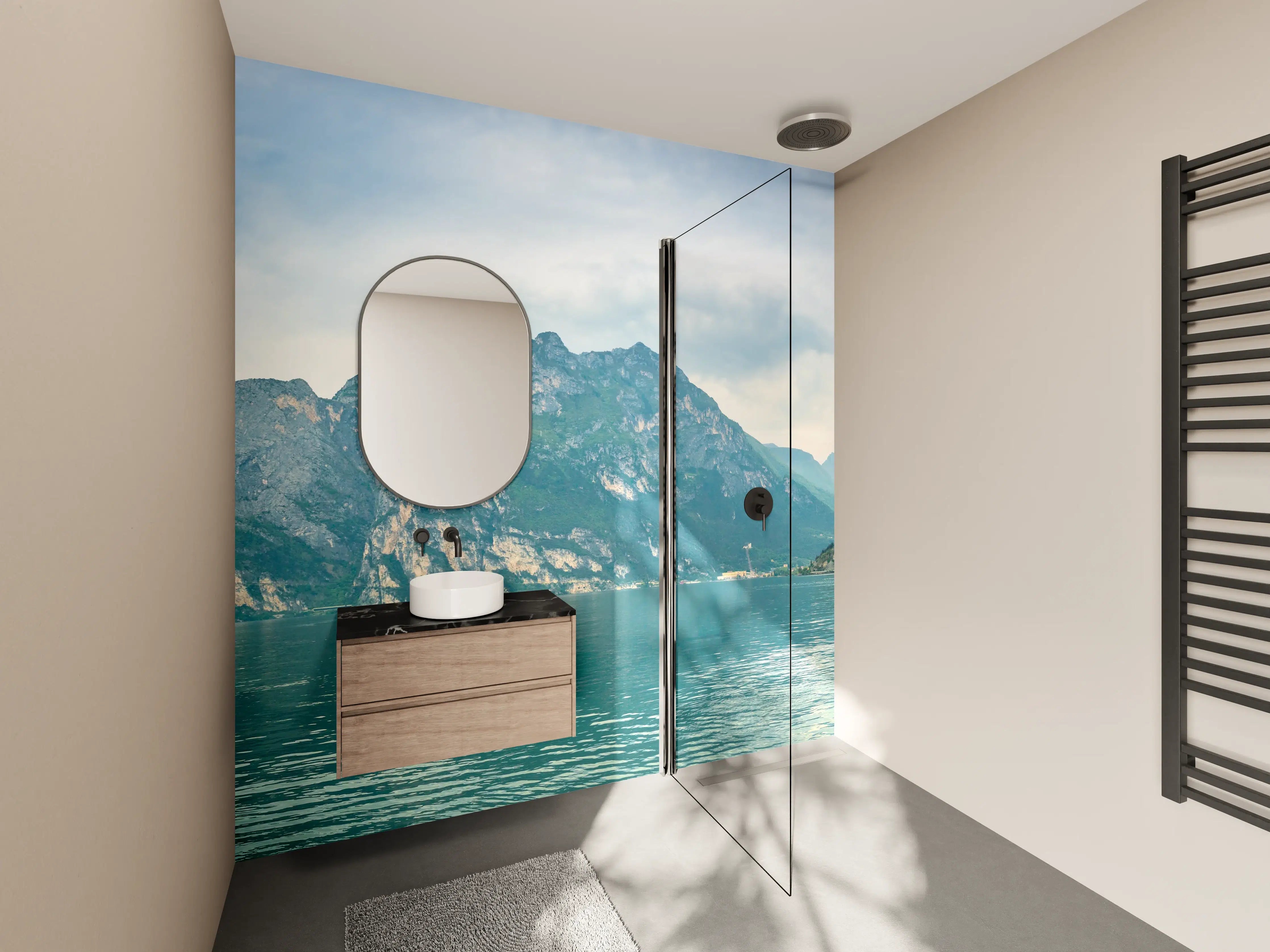 Wandverkleidung Bad - Gardasee im Farbenspiel von Himmel und Natur