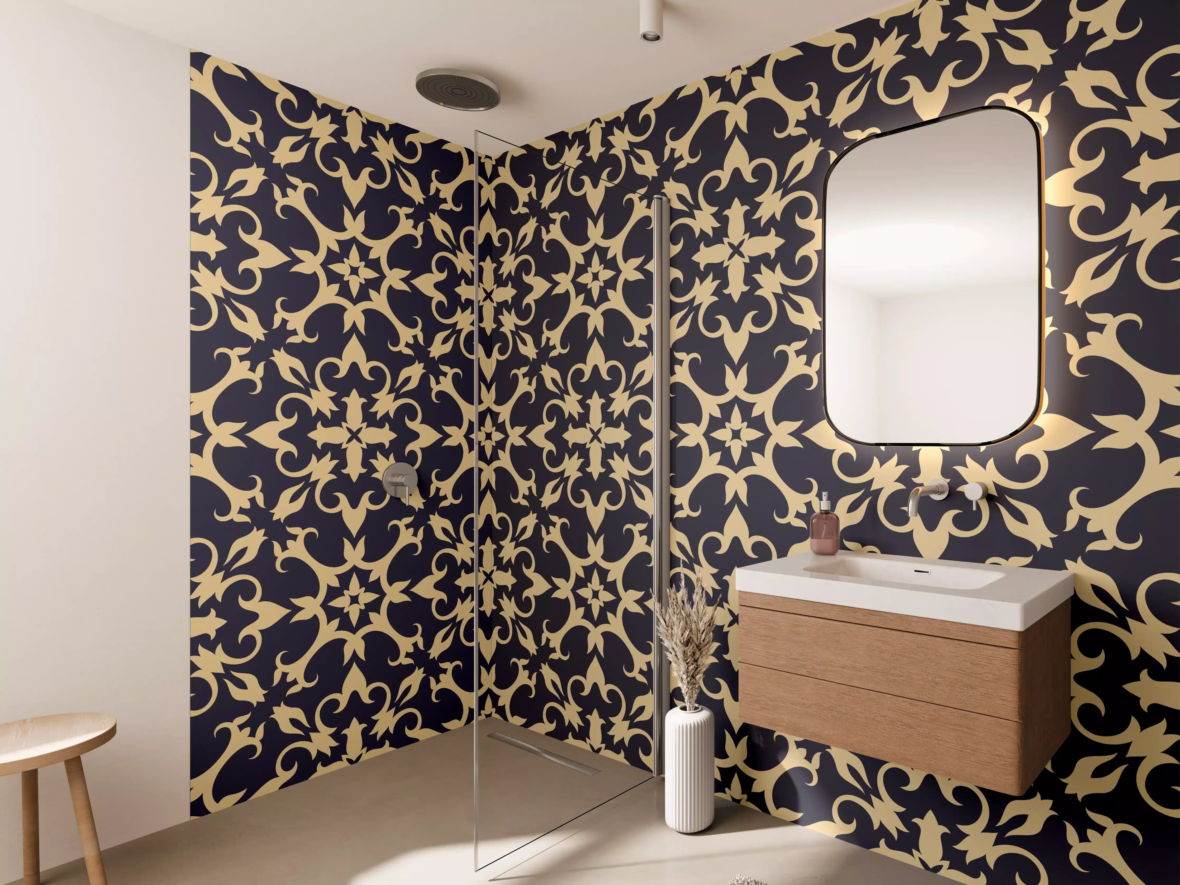 Wandverkleidung Bad - Gelbes Ornament-Muster