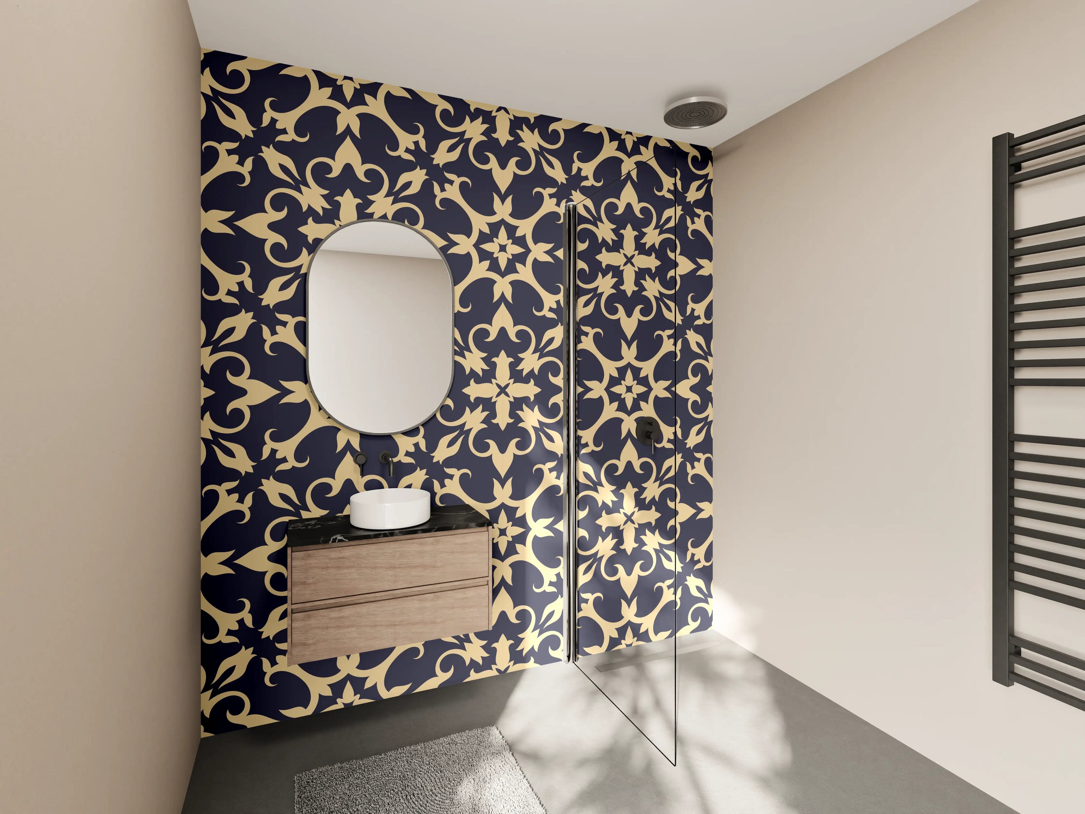 Wandverkleidung Bad - Gelbes Ornament-Muster