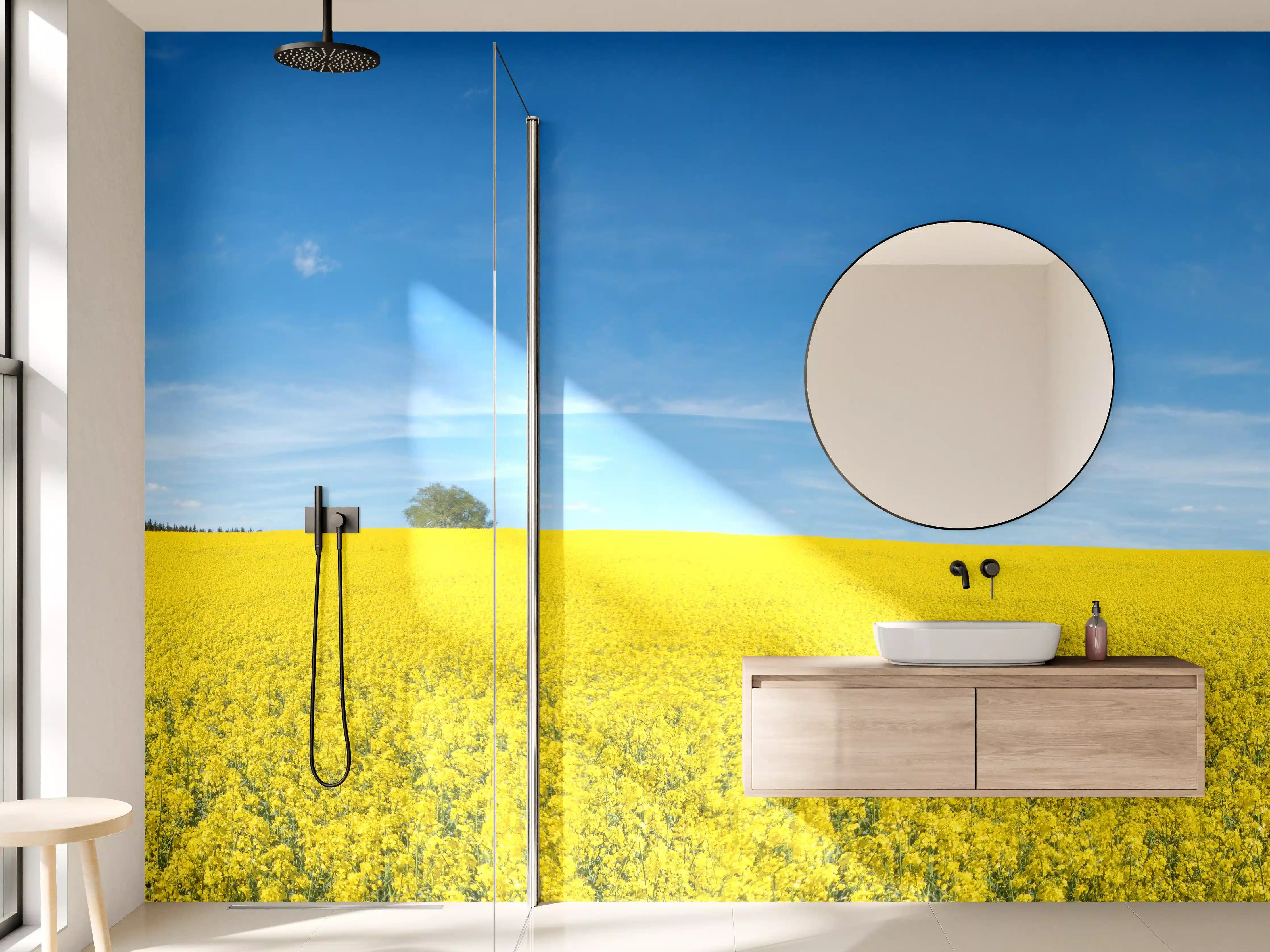 Wandverkleidung Bad - Gelbes Rapsfeld blauer Himmel