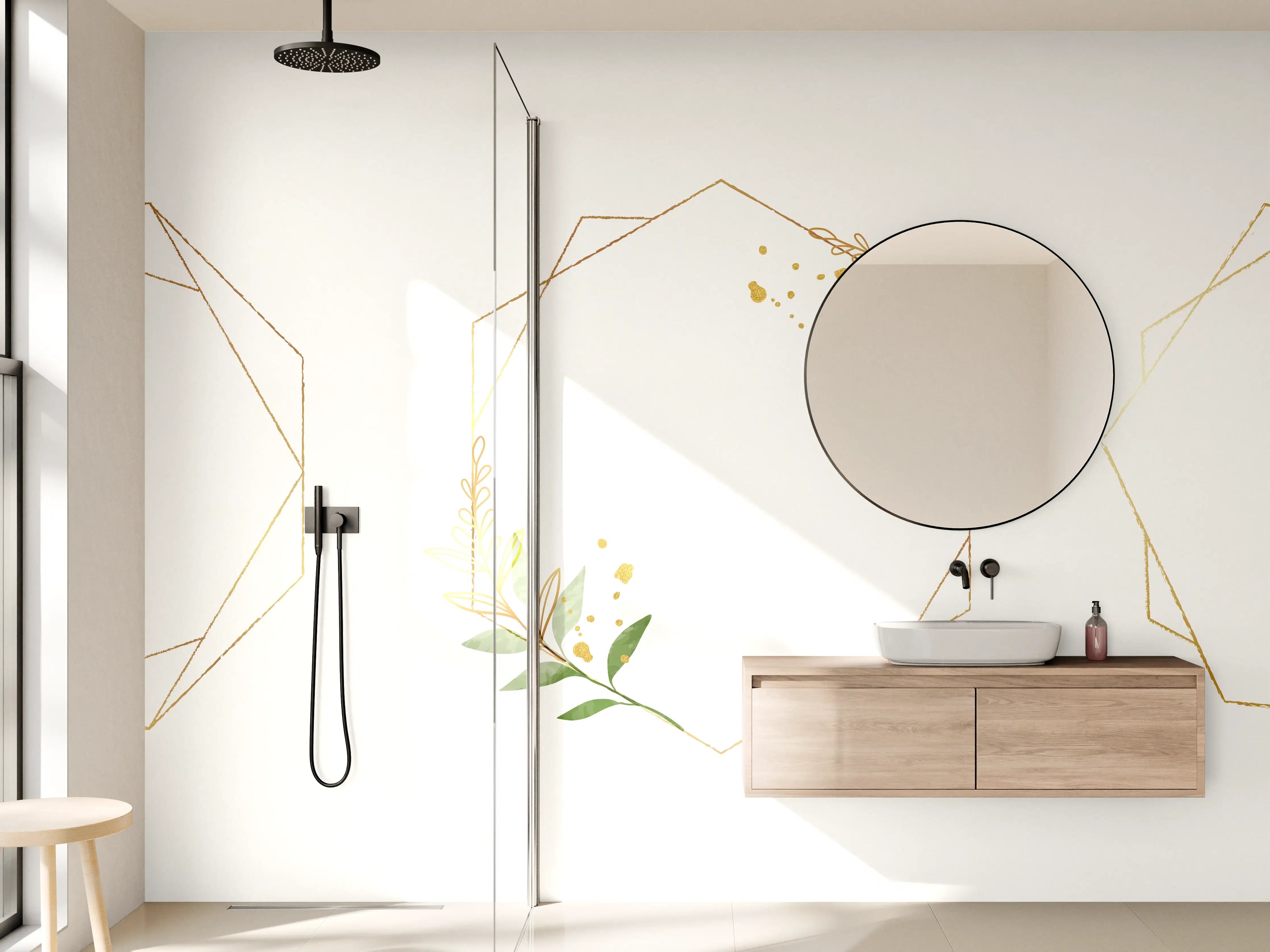 Wandverkleidung Bad - Geometrische Blumenrahmen Gold