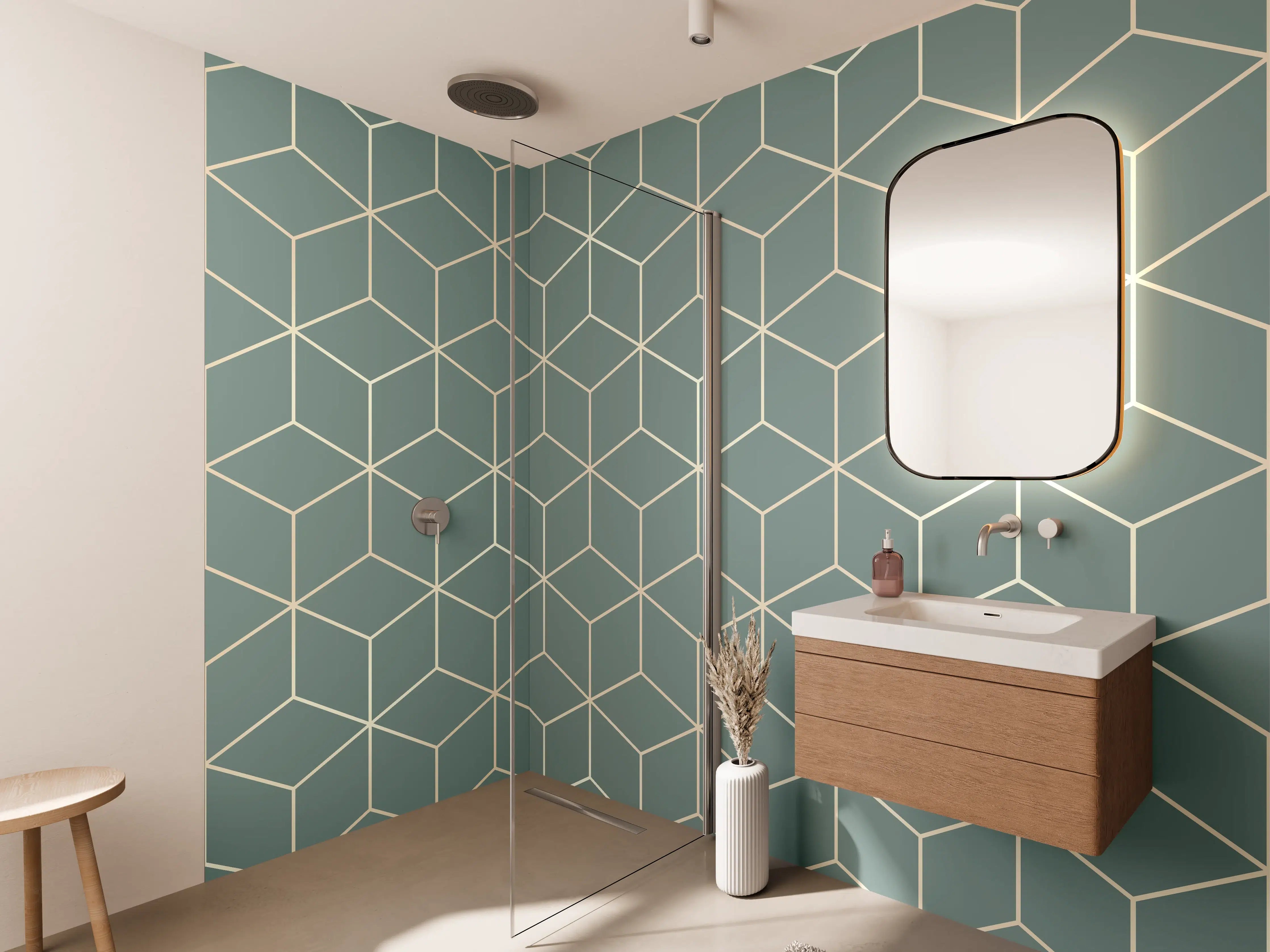 Wandverkleidung Bad - Geometrische Grau-Muster Tapete